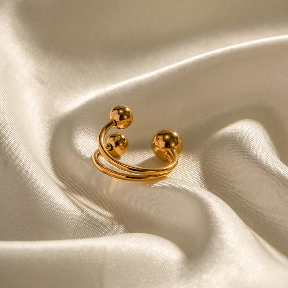 18K Gold Unique Bypass Ball Boom Rings for Women | Elegant Stackable Statement Jewelry | Perfect for Weddings, Parties & Everyday Wear (JDR003)