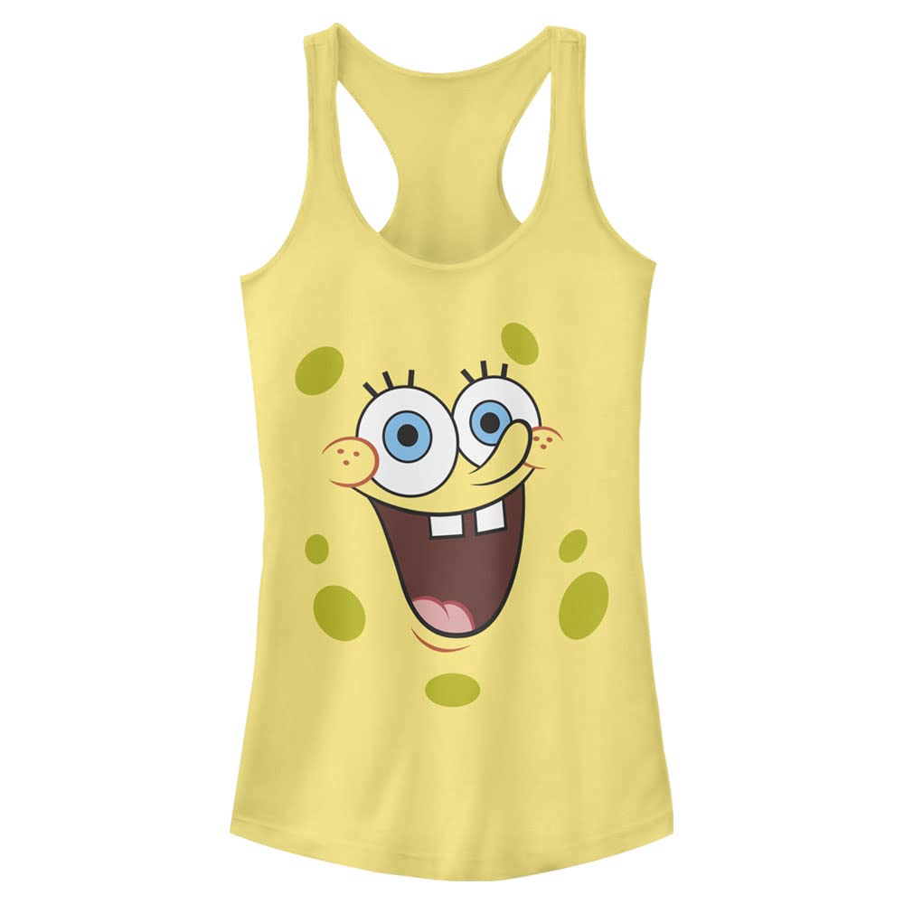 SpongeBob SquarePants Women's Racerback Tank Top - Big Shiny Face Graphic Tee | Junior's Cartoon Character Apparel for Casual Wear & Summer Outfits