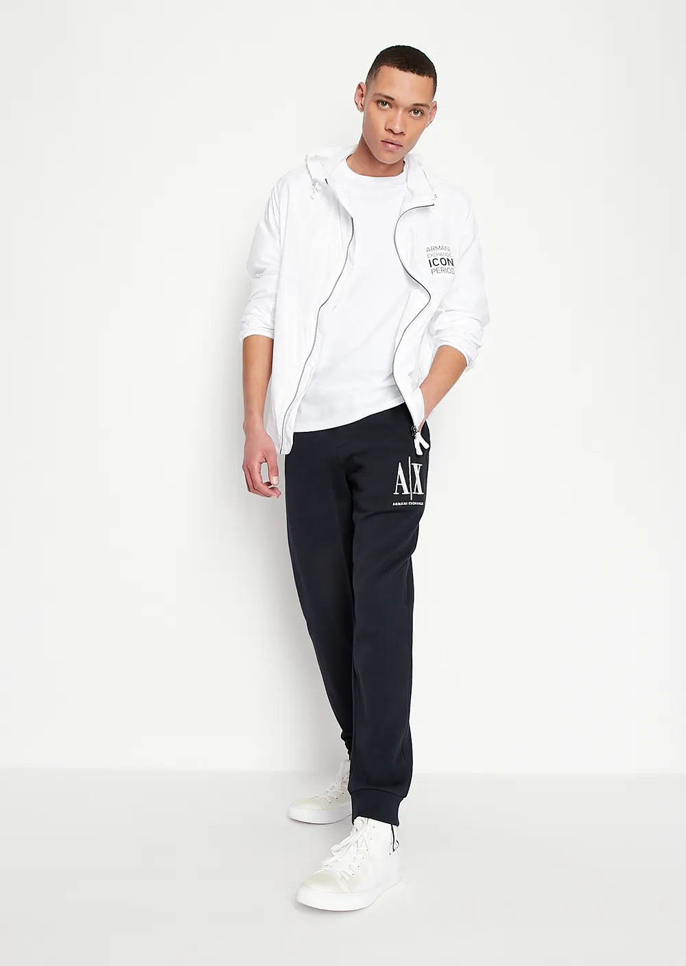 Armani Exchange Icon Logo Cotton Sweatpants for Men - Navy & White - Casual Lounge & Gym Wear