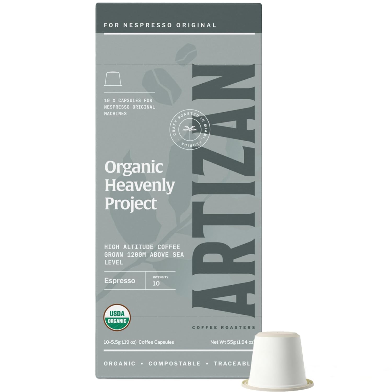 Artizan Coffee USDA Organic Espresso Coffee Capsules for Nespresso Original Machines | 10 Compostable Pods | Rich & Bold Flavor | Perfect for Morning Boost or Afternoon Pick-Me-Up