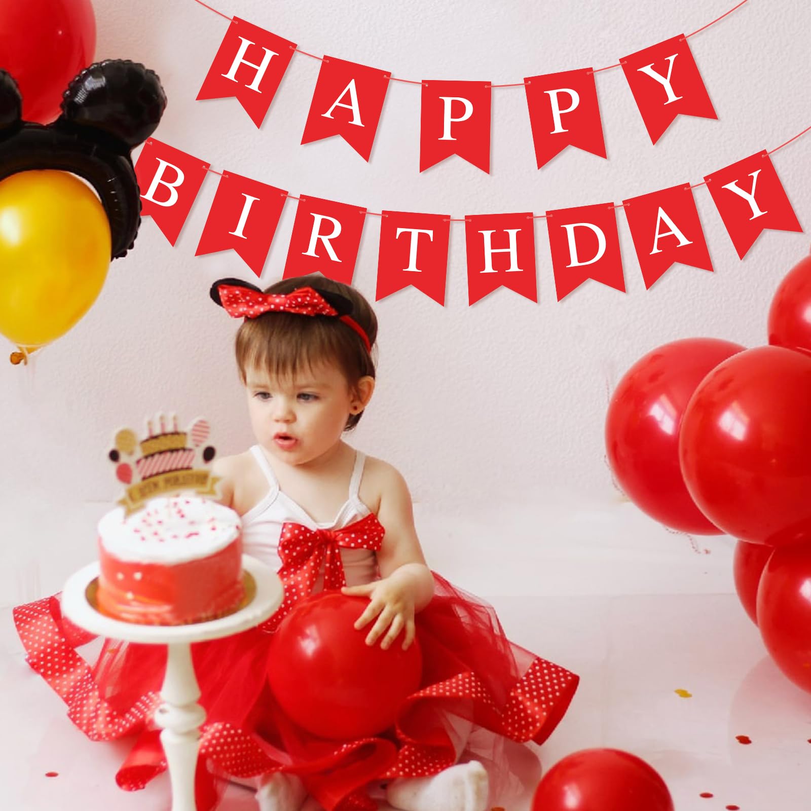 Happy Birthday Banner - Red Birthday Bunting Garland for Kids, Girls & Women | Perfect for Birthday Parties, Tea Parties & Home Decorations | Durable Party Supplies for Indoor & Outdoor Celebrations
