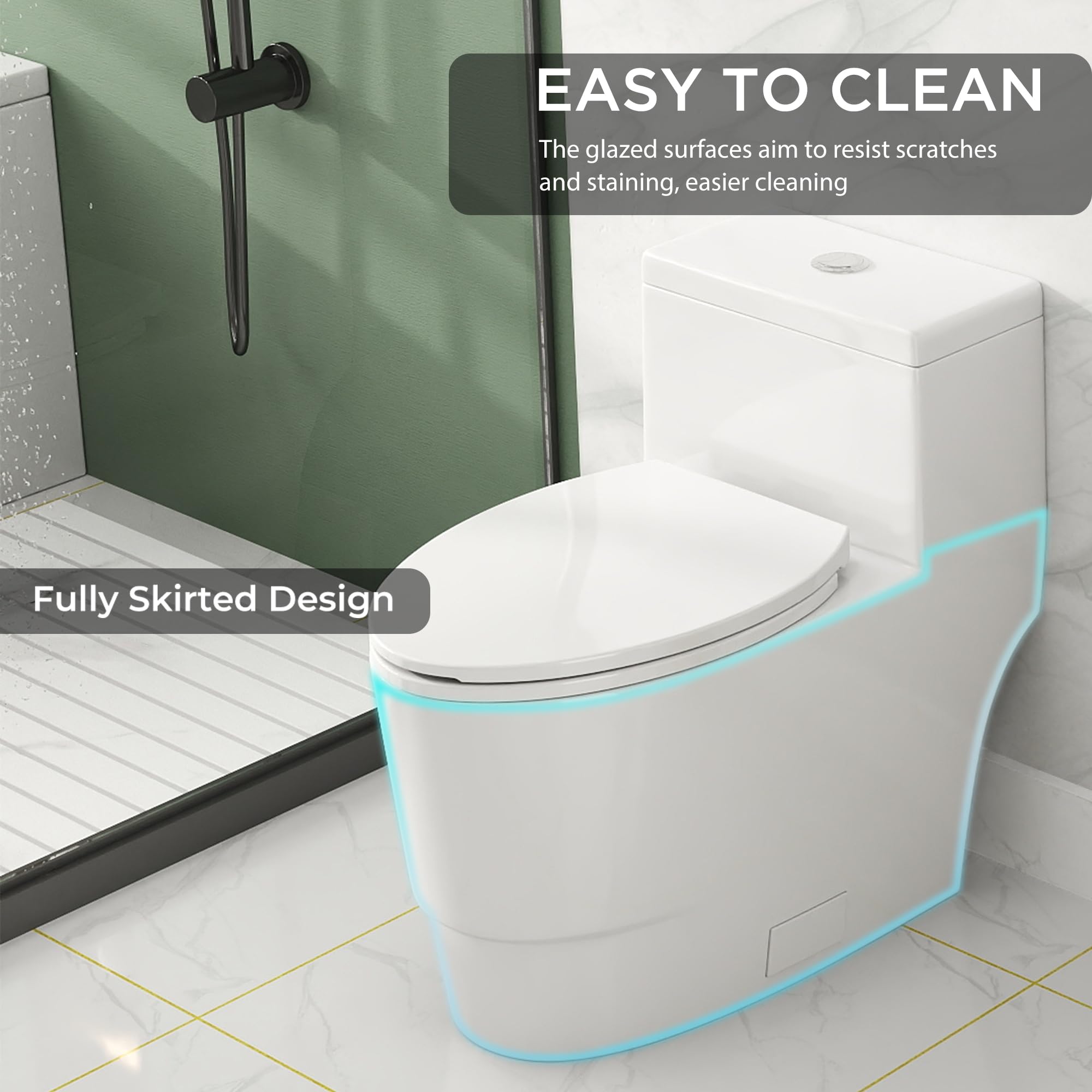 Elongated One Piece Toilet with Comfort Chair Seat - ADA Height, Dual Flush 1.1/1.6 GPF, Modern Standard Bathroom Toilet - 12