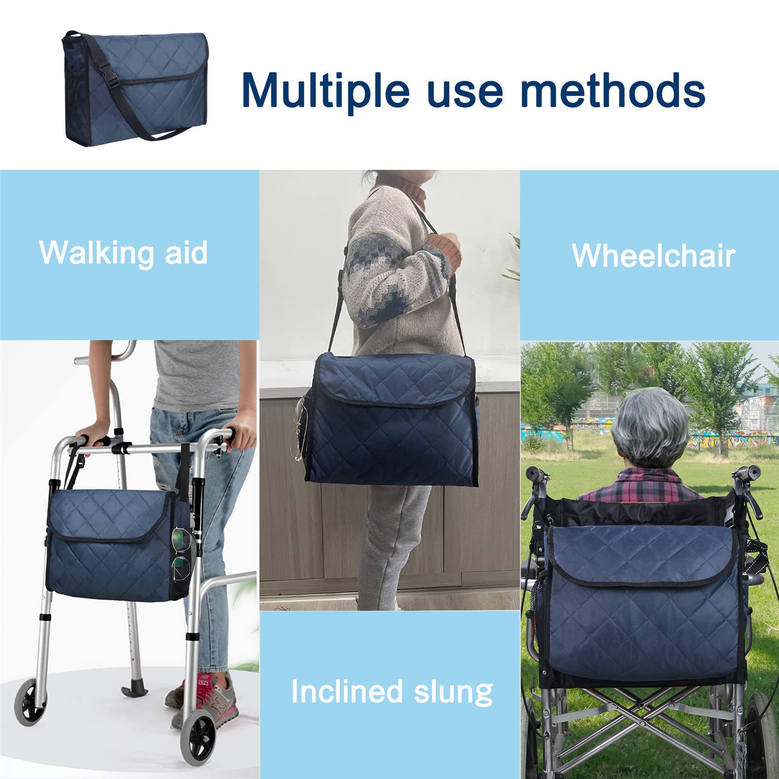 Waterproof Wheelchair Backpack - Travel Storage Tote Bag for Men & Women - Durable Messenger Bag for Handicap & Elderly - Blue - Perfect for Daily Commute, Shopping & Outdoor Adventures