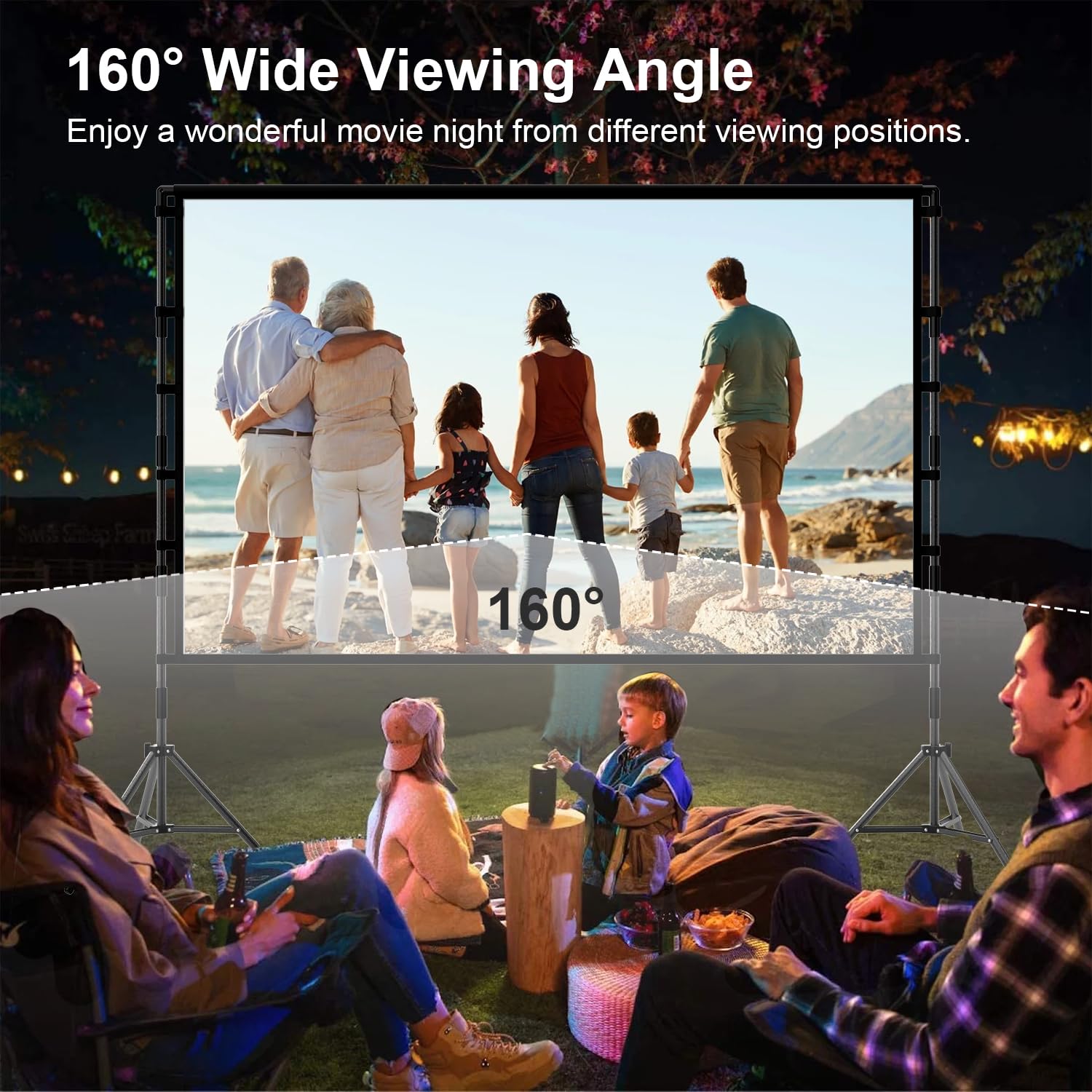 TOWOND 120 Inch Portable Projector Screen with Stand - 16:9 HD 4K Wrinkle-Free Outdoor Movie Screen with Black Backing & Carry Bag for Backyard, Indoor Home Theater and Camping Movie Nights