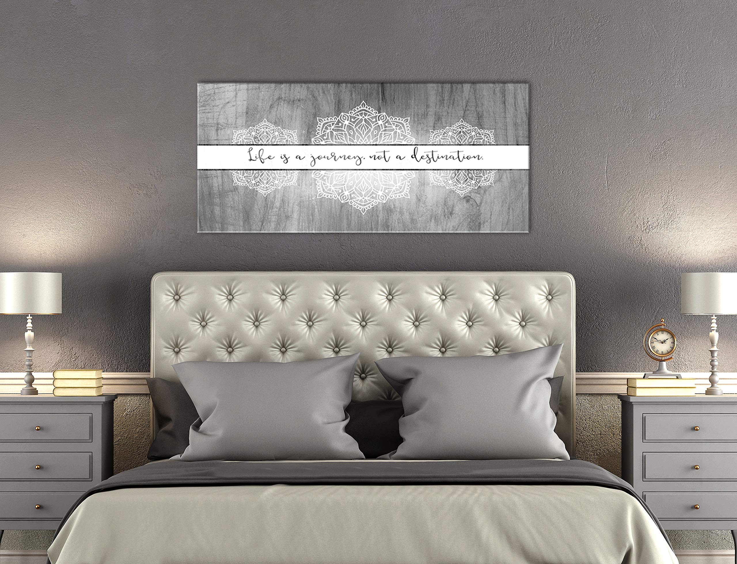Boho Life Is A Journey Sign - Large Bohemian Floral Canvas Wall Art for Bedroom Decor | Modern Framed Poster with Floral Pattern (60x27 Inches, Light Grey) | Perfect for Living Room, Nursery & Office Wall Decor