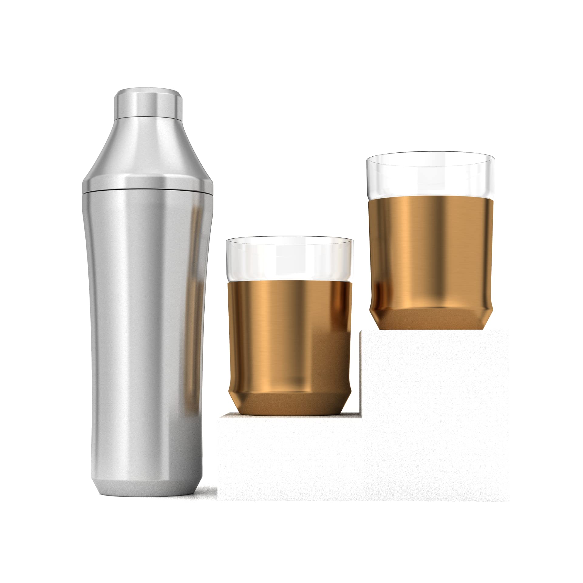 Premium Vacuum Insulated Hybrid Cocktail Shaker Set with Steel Base & Removable Glass Insert - Innovative Measuring System for Home Bars - Perfect for Mixing Martinis, Margaritas & Craft Cocktails at Parties