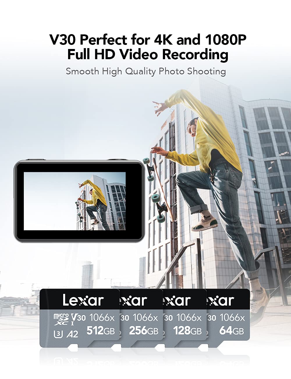 Lexar Professional 1066x 256GB Micro SDXC UHS-I Memory Card with Adapter - Up to 160MB/s Read Speed - Compatible with GoPro, DJI Drones, Android Smartphones & Tablets - Perfect for 4K Video Recording, Gaming & Mobile Storage (LMS1066256G-BNAAG)