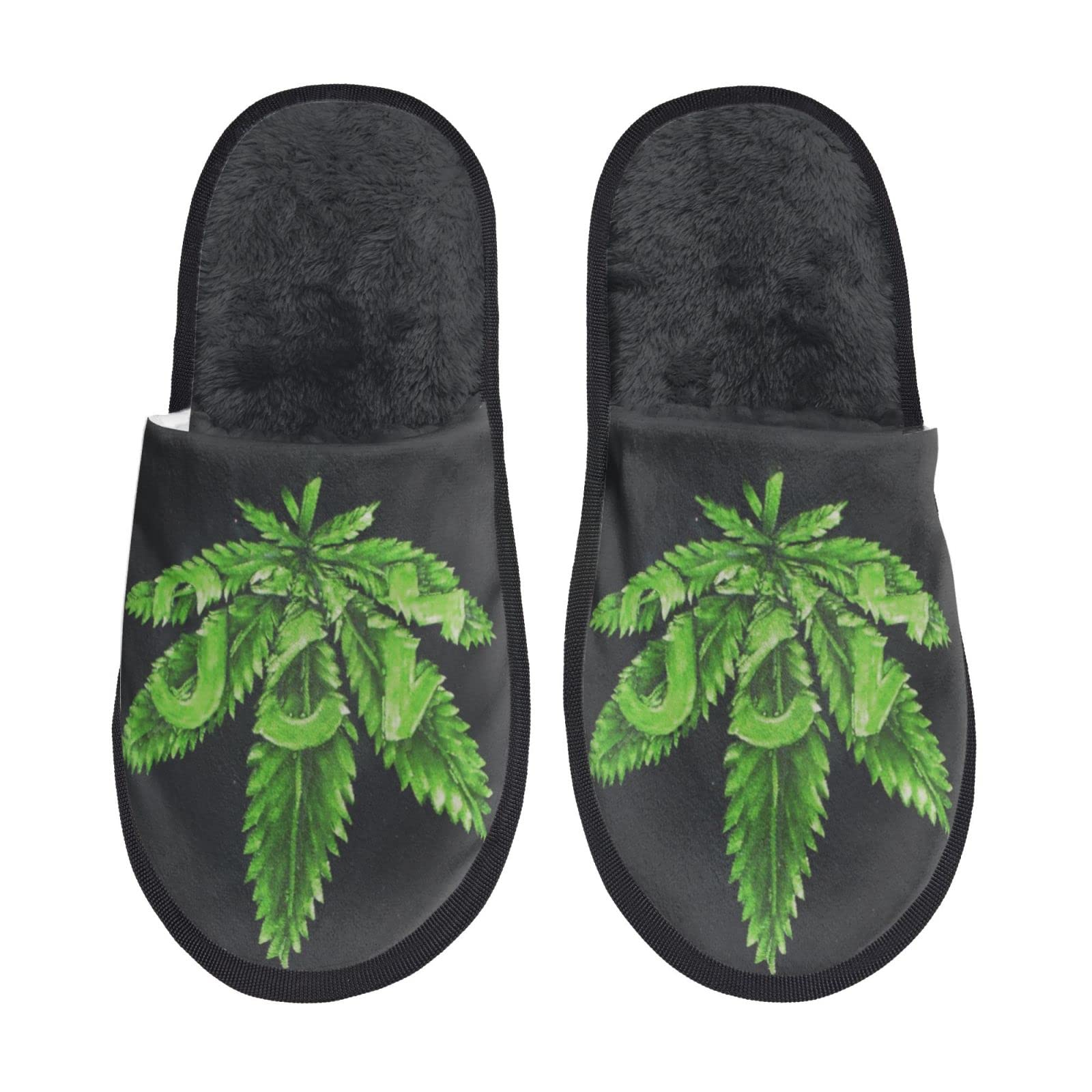 Men's Green Cannabis Leaf Memory Foam Slippers - Anti-Slip Sole House Shoes for Indoor/Outdoor Wear - Perfect for Relaxing at Home, Lounging or Casual Use