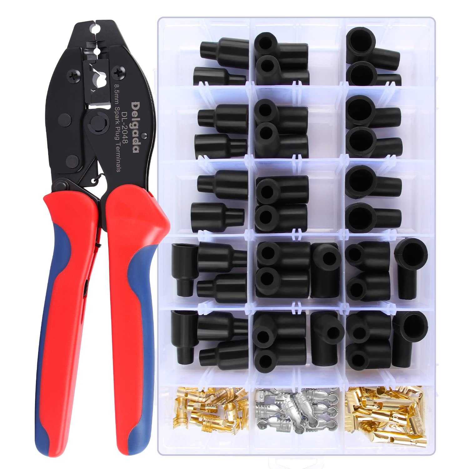 36Pcs Spark Plug Wire Crimping Tool Kit with Boot Terminals - Professional Crimper and Stripping Tool Set for 180° 90° Straight Ignition Wire Coil Terminals | Perfect for Automotive Repair, DIY Car Maintenance & Motorcycle Tune-Ups
