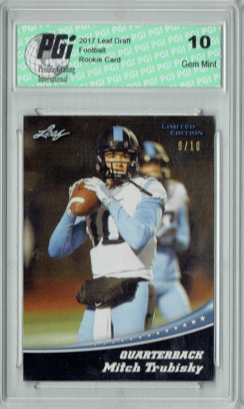 2017 Mitchell Trubisky Leaf #11 Jersey #10/10 PGI 10 Graded Rookie Football Card - Perfect for Collectors & Sports Memorabilia Displays