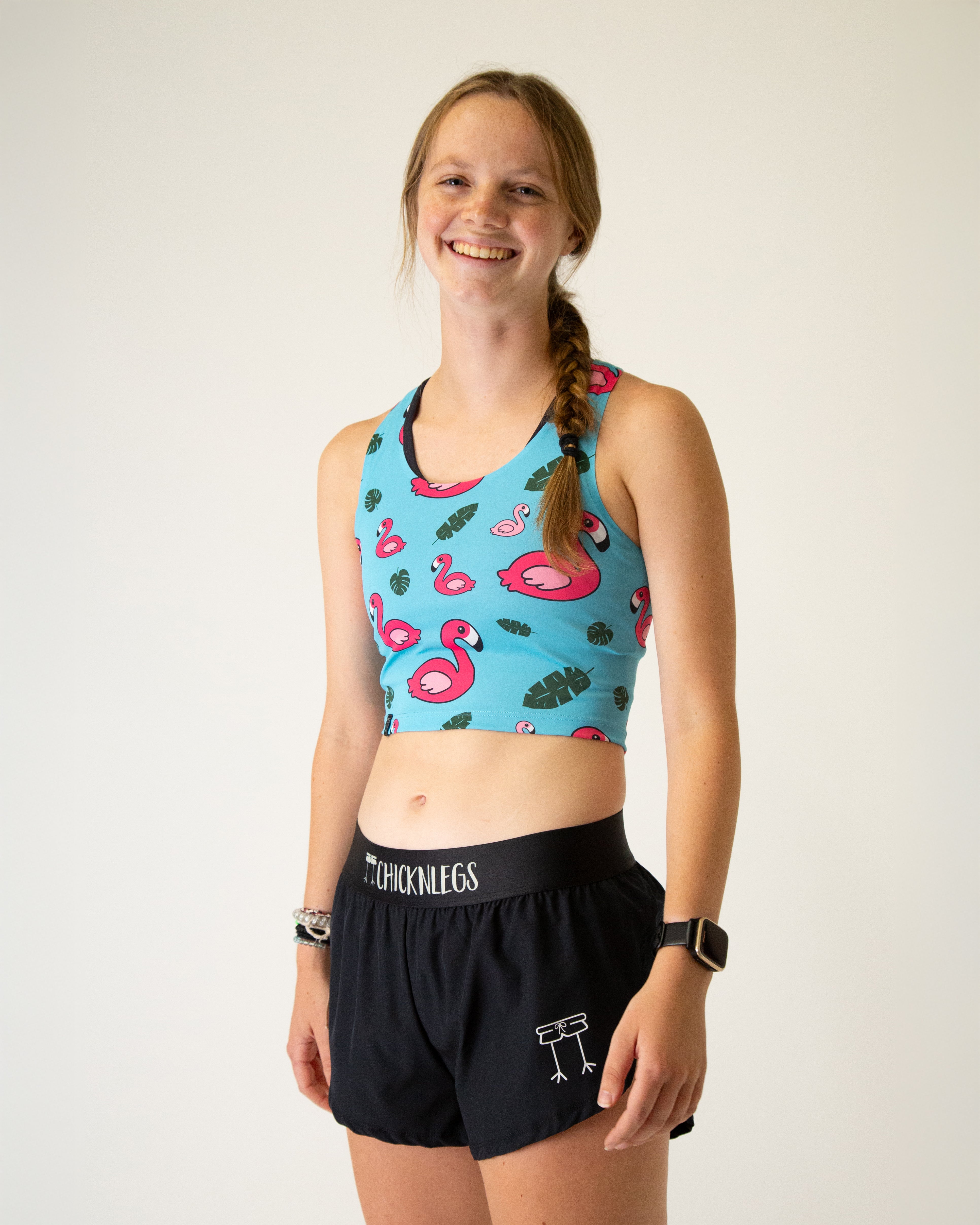 Stylish Blue Flamingo PWR Crop Top for Women - Trendy Summer Workout & Yoga Tank Top