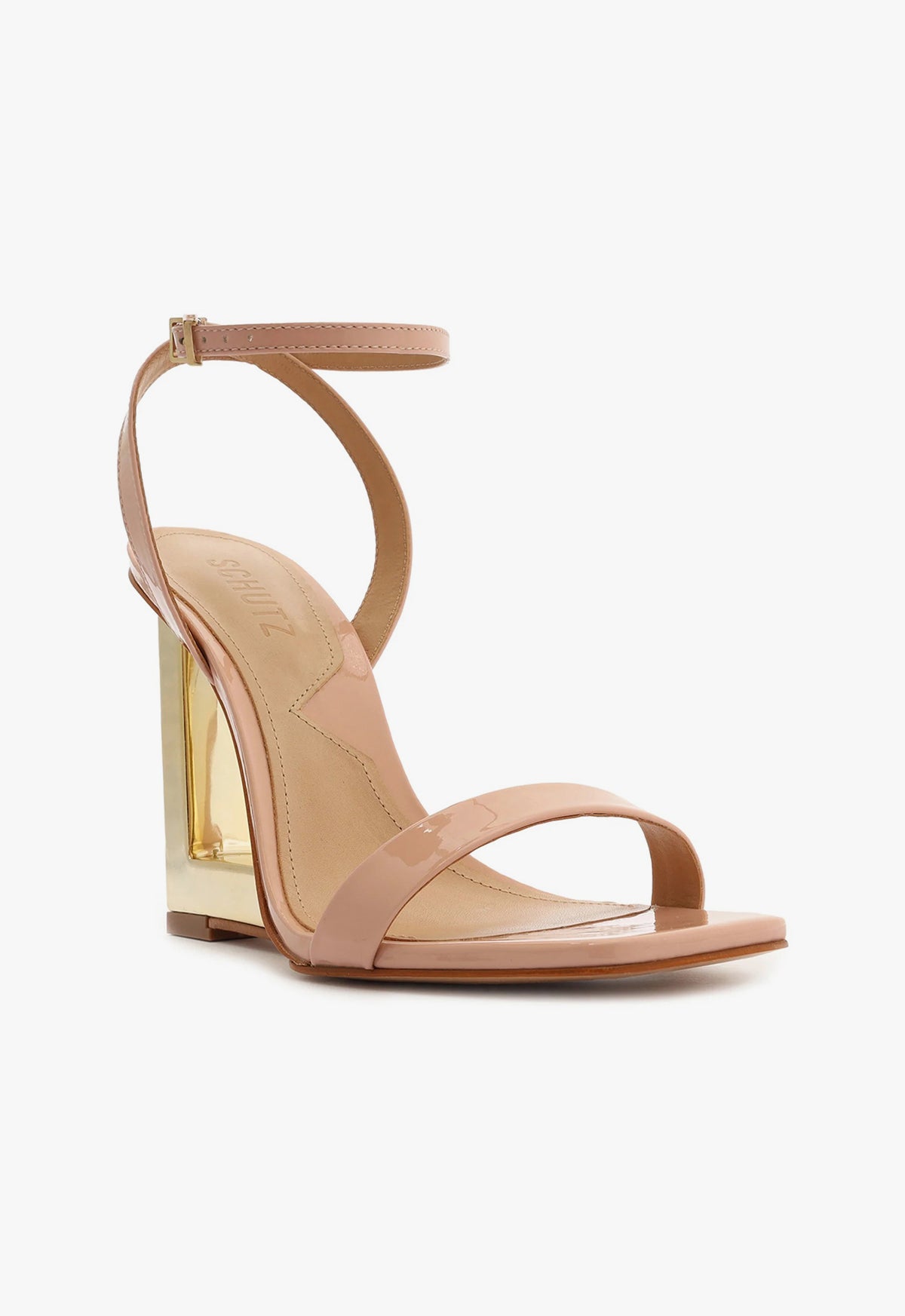 Filipa Patent Leather Sandals with 3.9-Inch High Heel - Women's Beige Dressy Open-Toe Shoes for Weddings, Parties & Evening Events