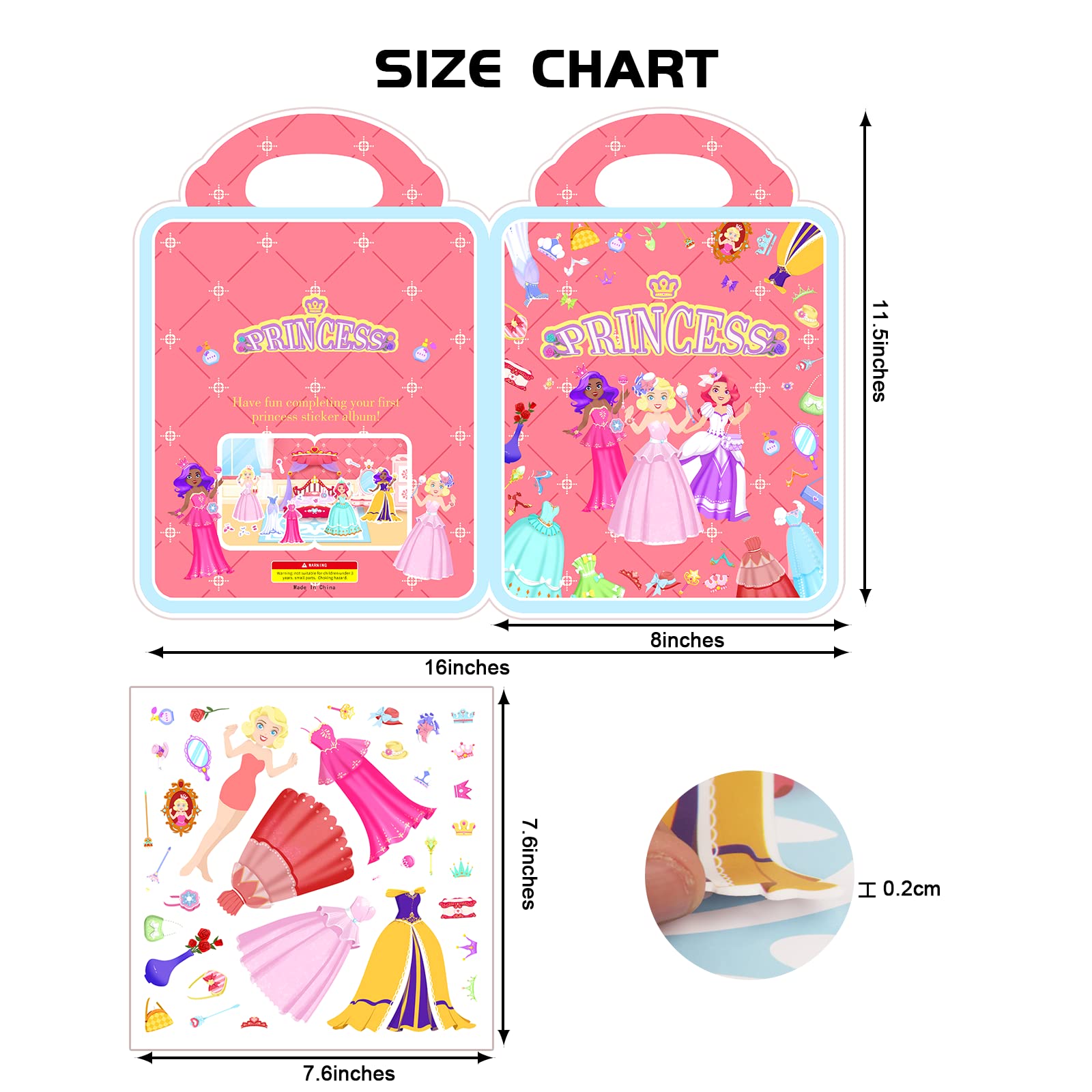 2 Pack Reusable Puffy Sticker Activity Books for Kids & Toddlers - Princess & Mermaid Stickers for Girls, Educational Learning Toys for Preschool Boys & Girls - Perfect for Birthday, Christmas Gifts & Travel Entertainment