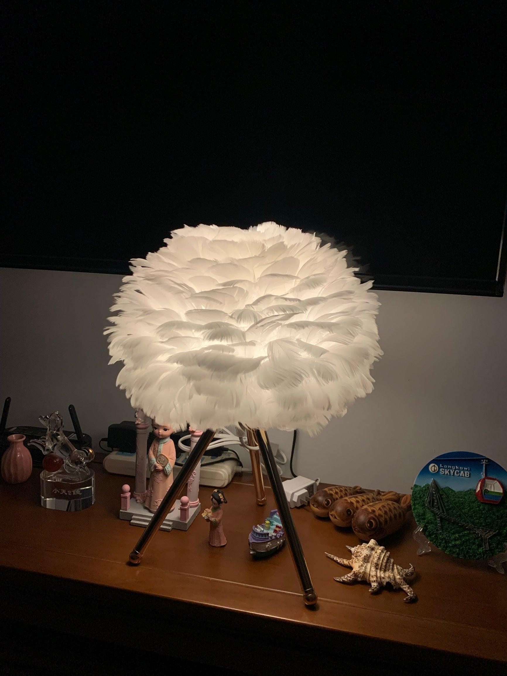 Elegant Goose Feather Table Lamp - Soft Warm White Light for Bedroom, Living Room & Office Decor - Perfect for Cozy Nights & Relaxing Ambience