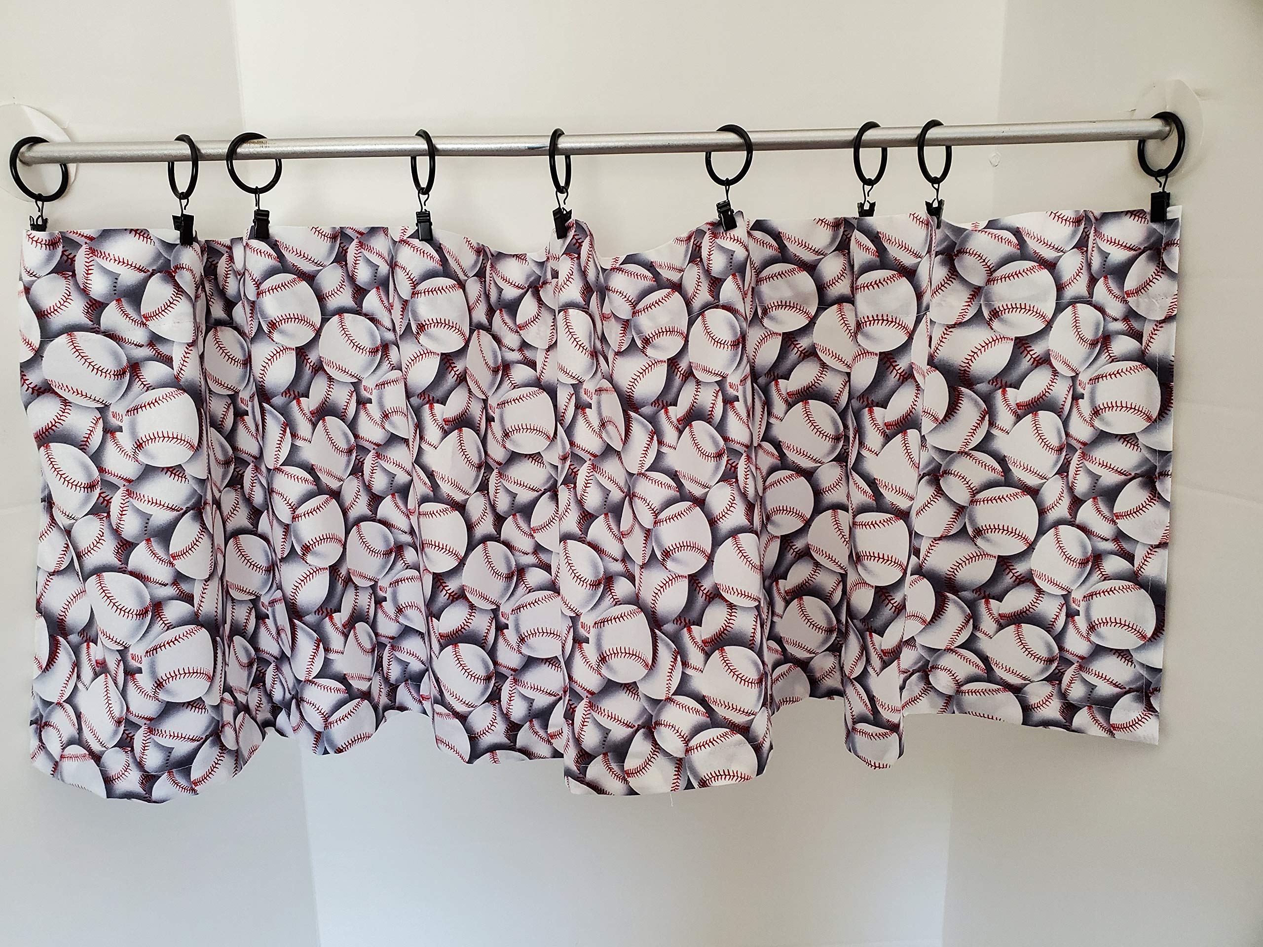 Baseball Themed Valance Curtains for Windows - Gray Background Sports Decor for Kids Bedroom & Game Room