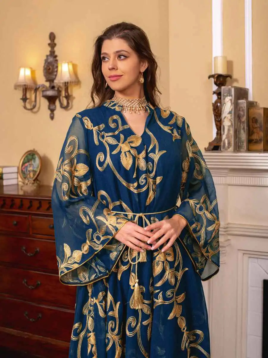Elegant Eid Dress for Women - Doris Embroidery Kaftan Caftan Dress | Muslim Holiday Outfit, Summer Beach Cover Up, Party Wear, Special Occasion Fashion