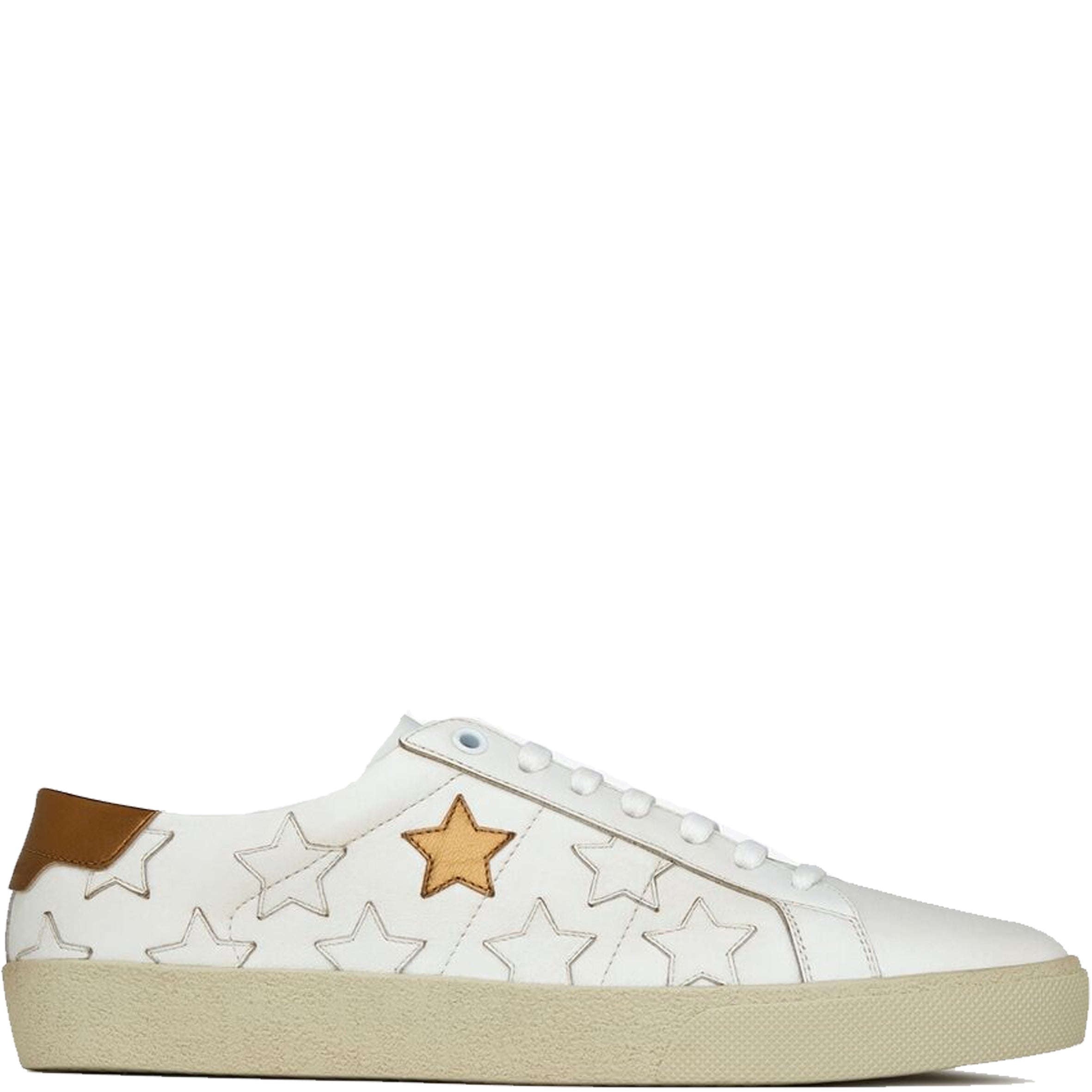 SL06 Gold Star Canvas Sneakers for Women - White & Gold Athletic Shoes | Comfortable Casual Walking Shoes for Gym, Running, Streetwear Fashion