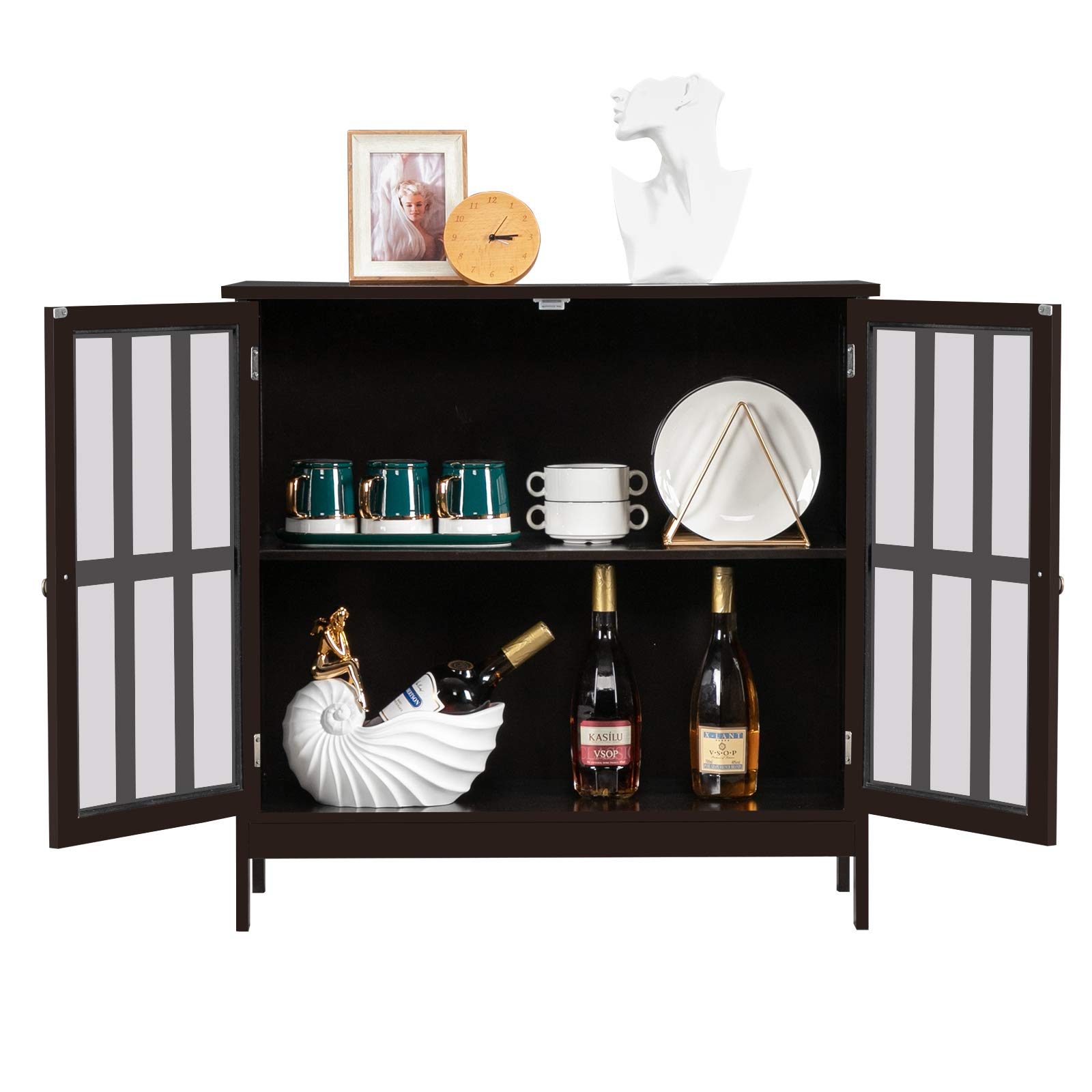OOTDxvv Brown Kitchen Cabinet - Durable Density Board Storage Sideboard with Double Doors & Double Compartments | Perfect for Kitchen Organization, Dining Room Storage & Home Decor