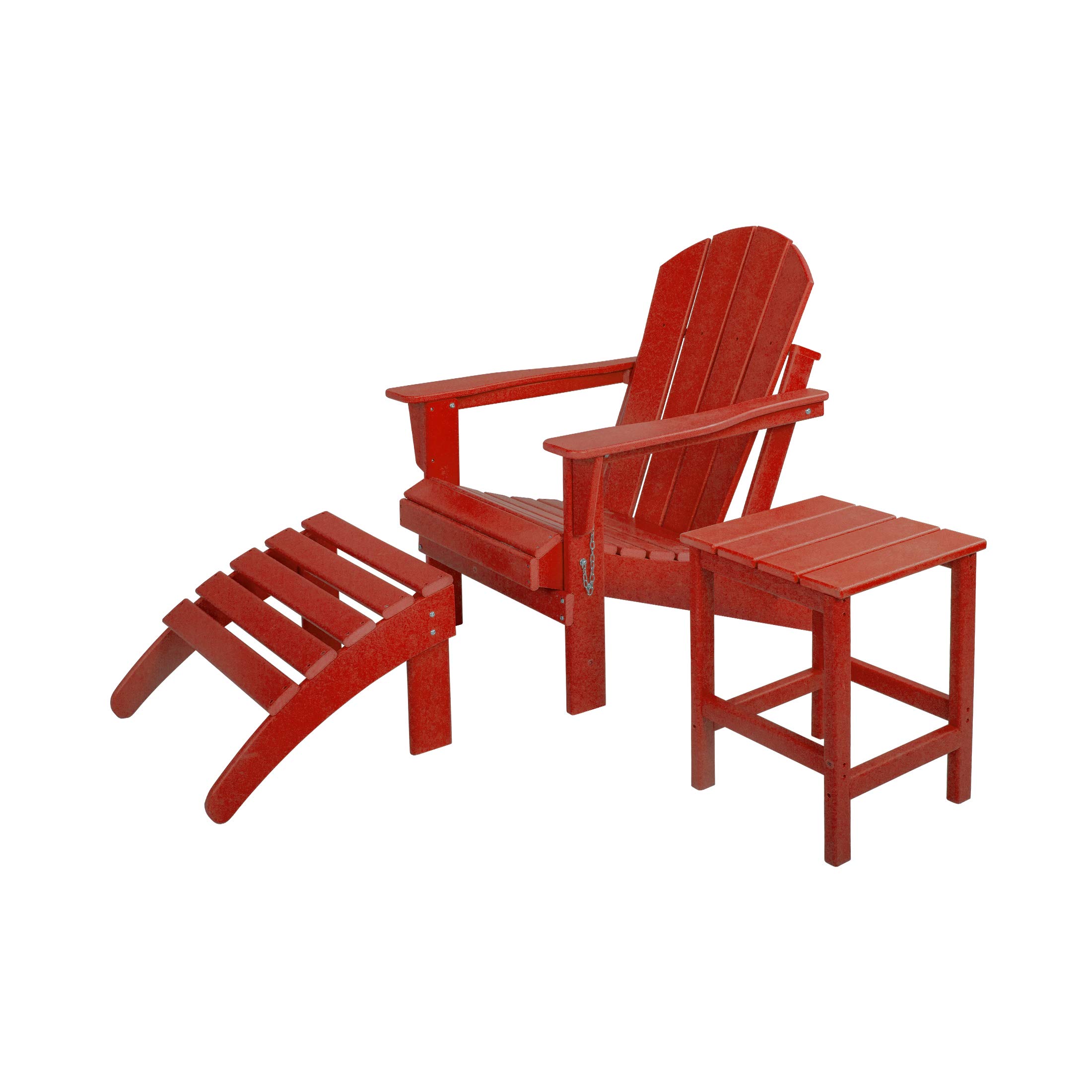 HDPE Adirondack Chair Set with Ottoman & Table - Outdoor Patio, Garden, Backyard