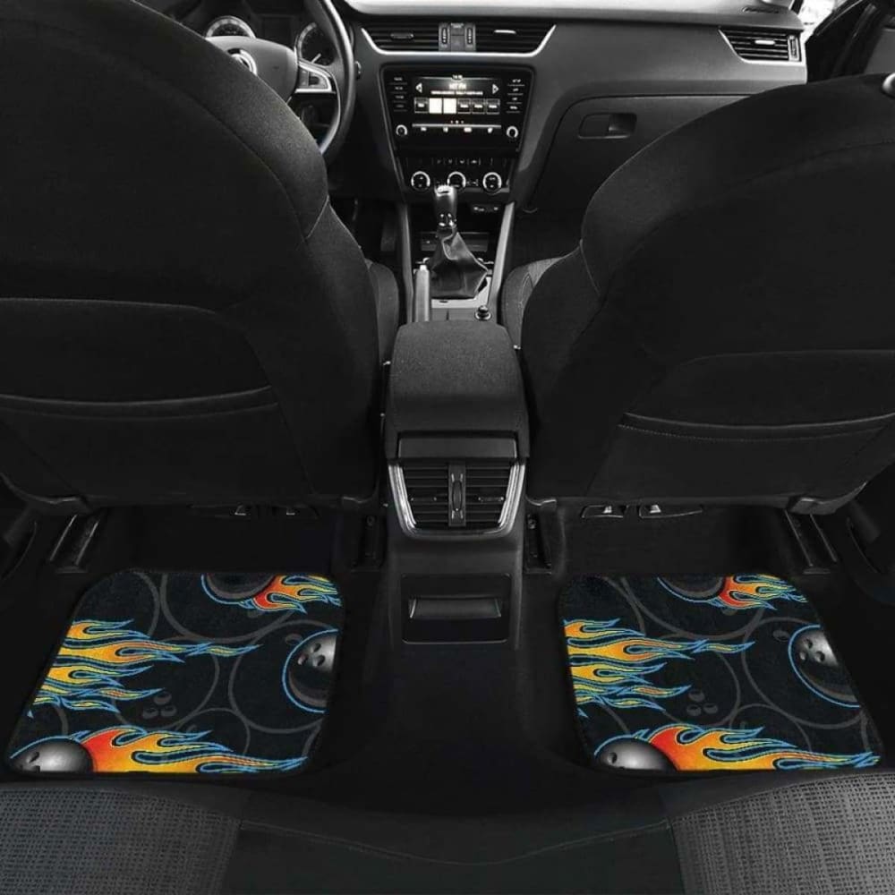 Premium Bowling Balls Flame Pattern Car Mats - Non-Slip Front & Back Seat Floor Liners for Sports Enthusiasts - Perfect for Cars, Trucks & SUVs