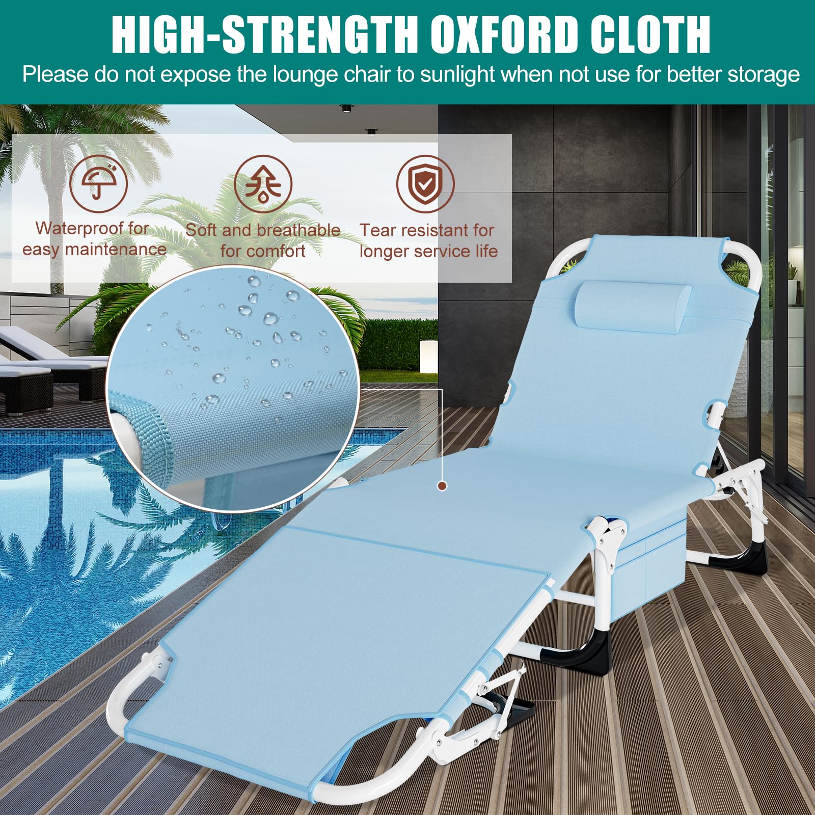 DoCred Heavy Duty Tanning Chair with Face Hole - Adjustable 5-Position Folding Chaise Lounge for Outdoor, Portable Lay Flat Beach Chair for Sunbathing, Poolside, Lawn & Camping - Perfect for Beach Relaxation, Backyard Lounging and Vacation Getaways