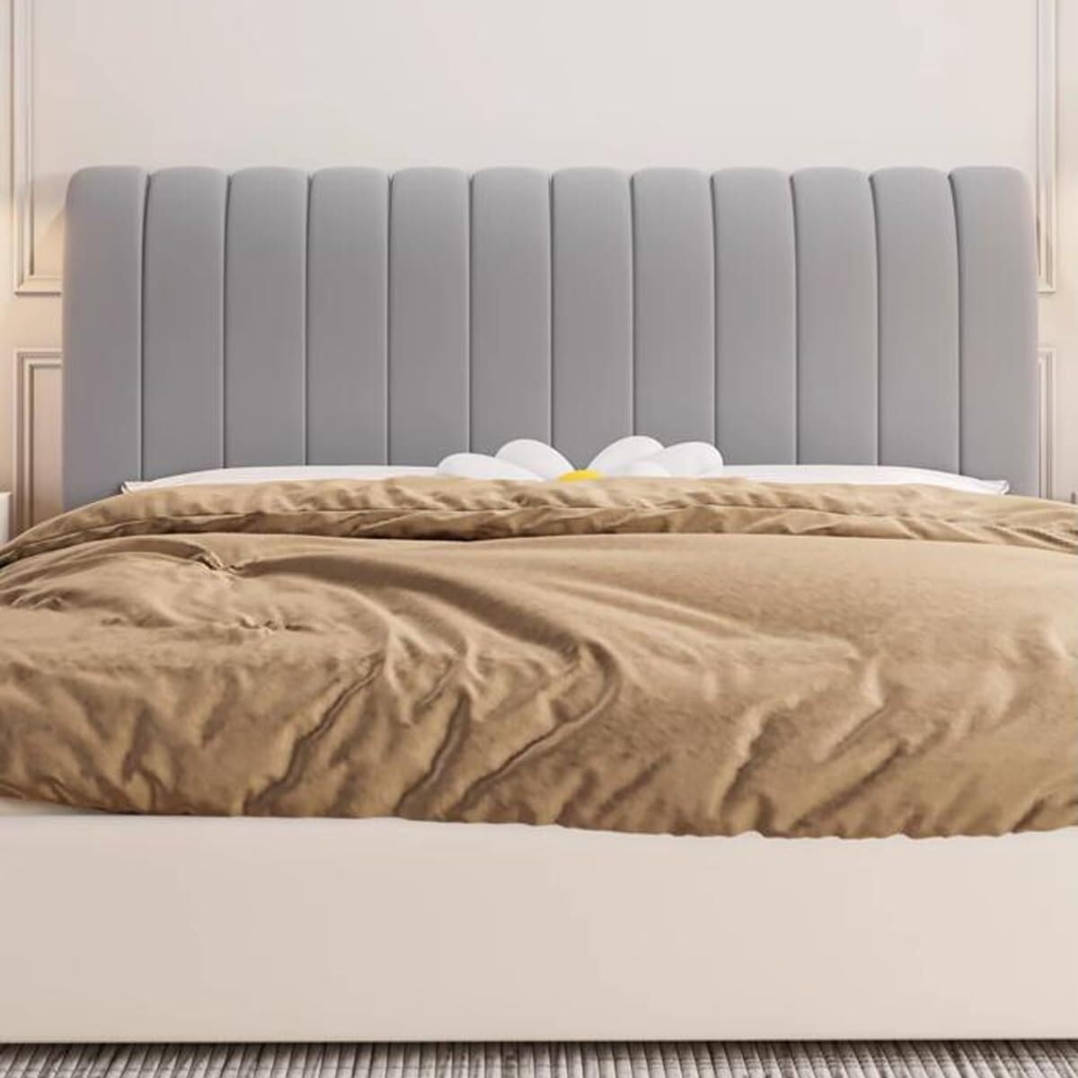 JacoJe Velvet Bed Headboard Cover - Queen, Cal King Size - Thickened Quilted Slipcover for Dust Protection & Bedroom Decor (Dark Grey, 59in) - Perfect for Home, Hotel & Guest Room Styling