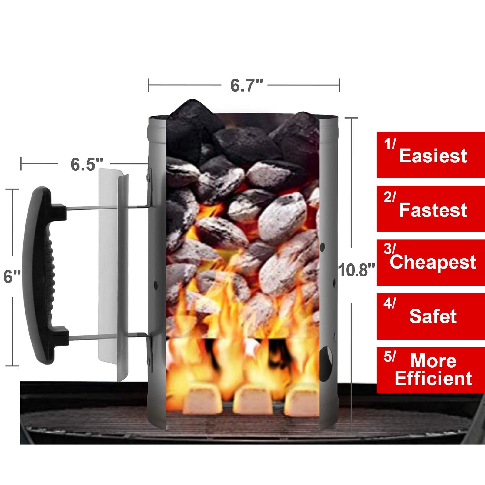 High Heat Resistant Charcoal Chimney Starter Set with 1472℉ Grill Glove & Portable BBQ Fan - Fast & Easy Charcoal Lighter for Outdoor Grilling, Camping, Backyard BBQ, and Tailgating Parties