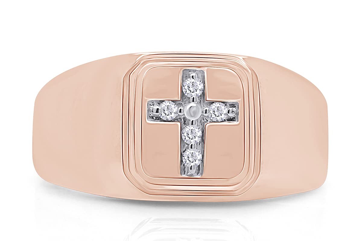 14K Gold Over Sterling Silver AFFY White Natural Diamond Cross Band Ring (0.05 Cttw) - Elegant Religious Jewelry for Women, Perfect for Church, Weddings & Everyday Wear