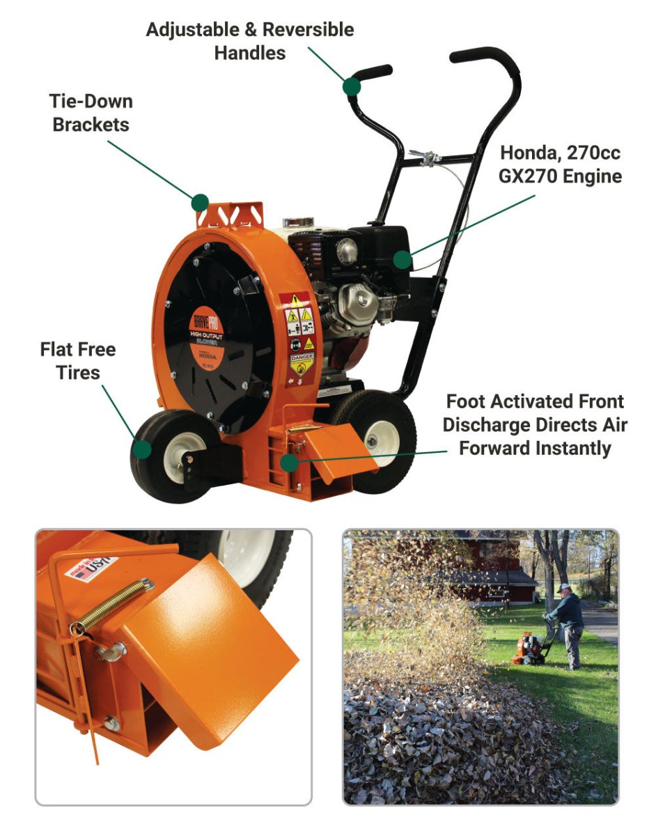 Brave Walk Behind Leaf Blower - 344 CFM High Output with Honda GX270 Engine | Powerful Yard Cleanup for Leaves, Grass Clippings & Debris