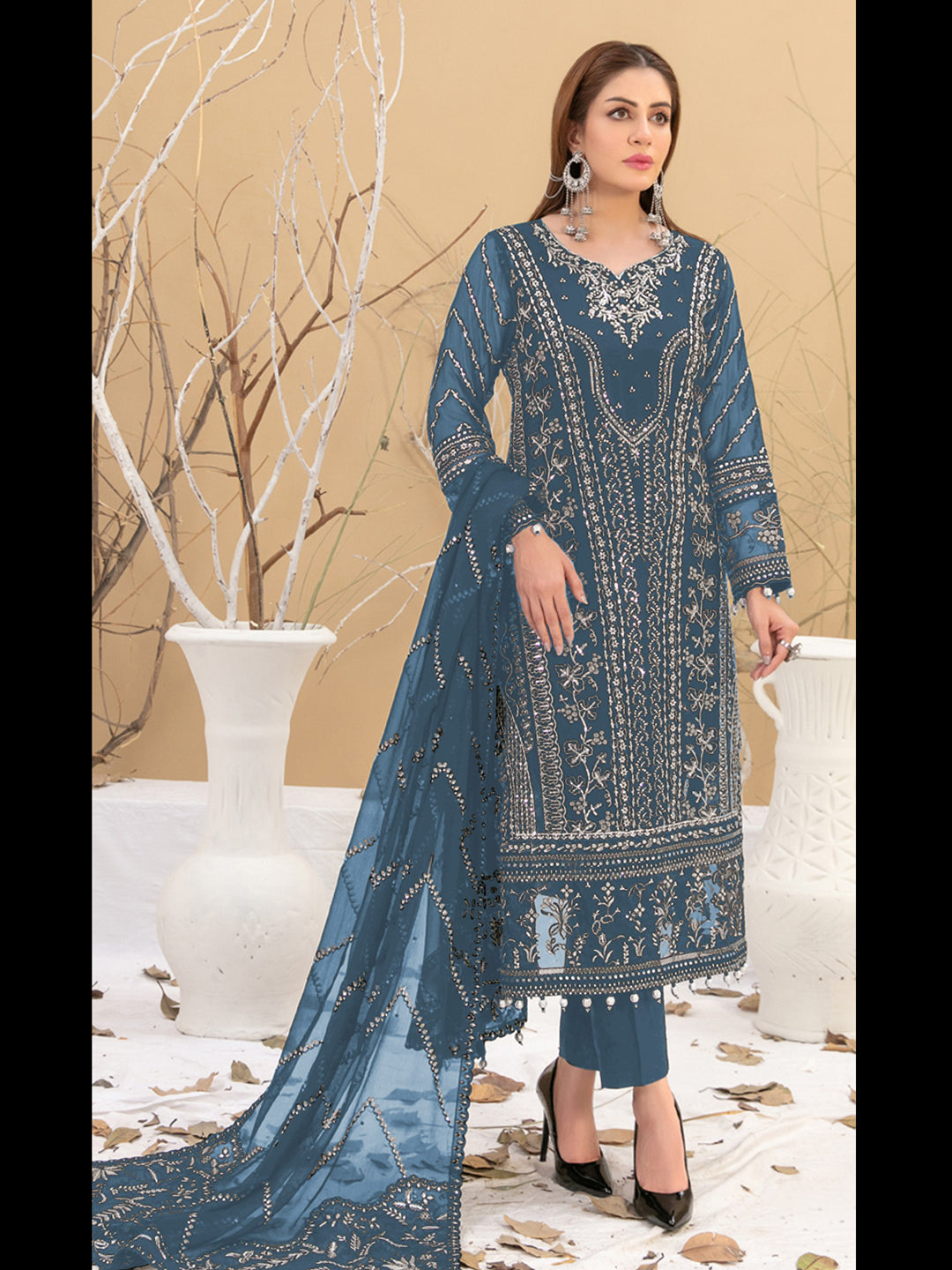Elegant Blue Georgette Pant Suit with Exquisite Embroidery - Perfect for Weddings, Parties & Formal Events