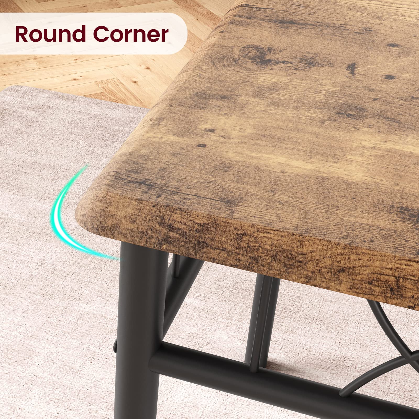 CABIHOME 4-Piece Retro Brown Dining Table Set with 4 Chairs - Compact Rectangular Kitchen Table for Small Spaces, Apartments & Dining Rooms | Perfect for Breakfast Nooks, Cozy Meals & Entertaining Guests