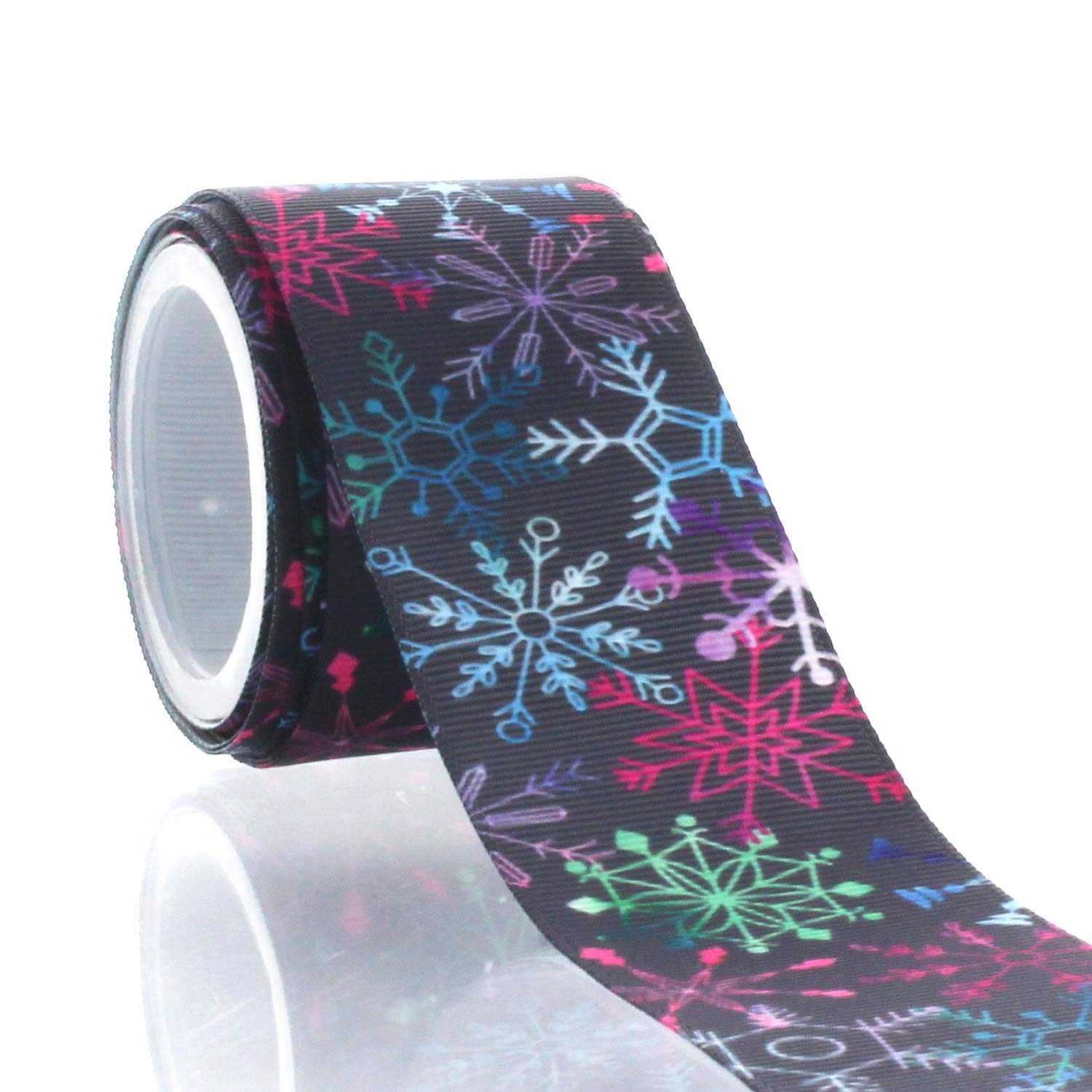 1.5 Inch Watercolor Snowflakes Grosgrain Ribbon - 5 Yards Bulk Roll for Gift Wrapping, Christmas Crafts, Scrapbooking & DIY Holiday Decorations