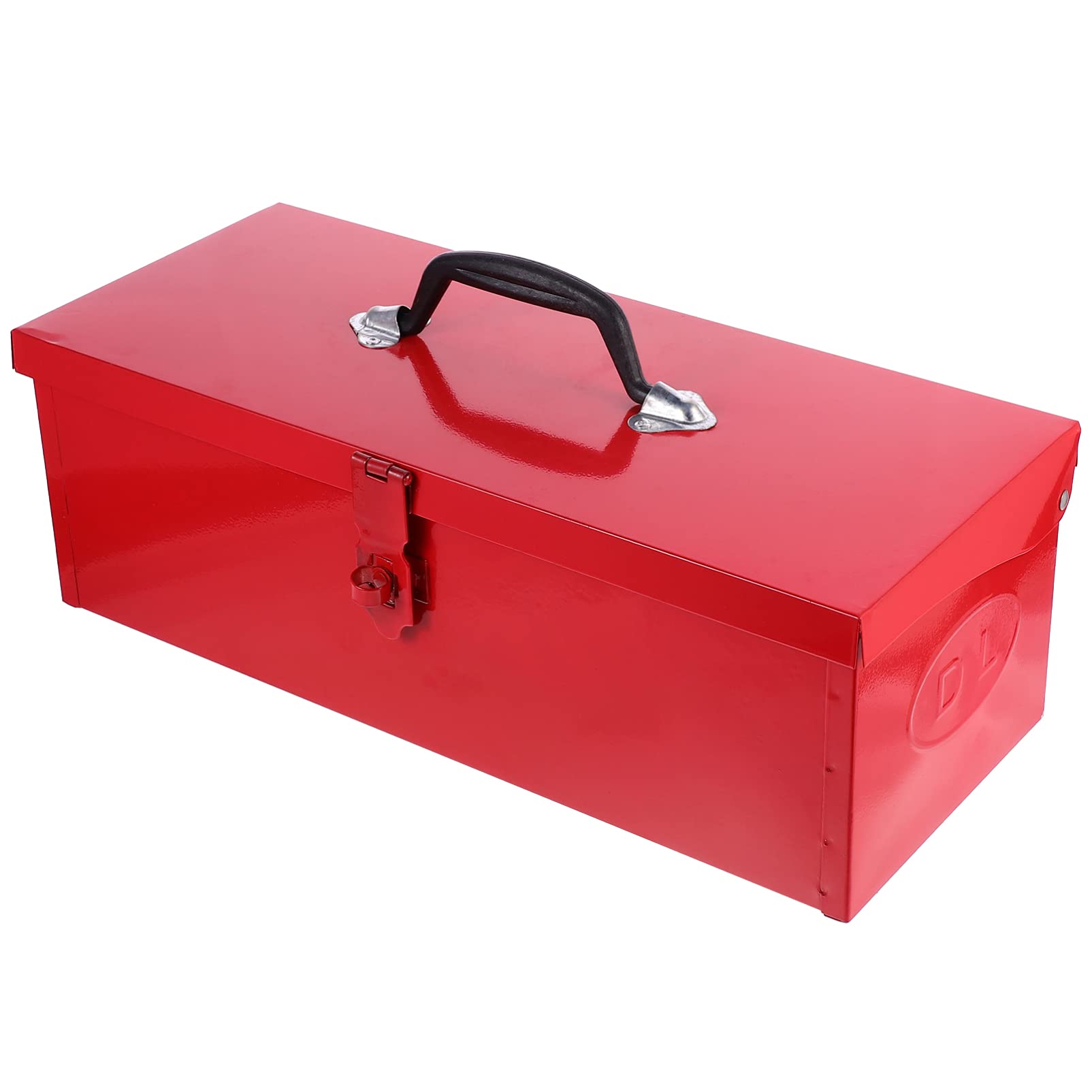 DOITOOL Small Metal Tool Box - Portable Steel Tool Organizer with Hip Roof Design & Metal Latch Closure (39 x 16 x 13cm, Red) - Perfect for Home Garage, Workshop, Construction Site & DIY Projects