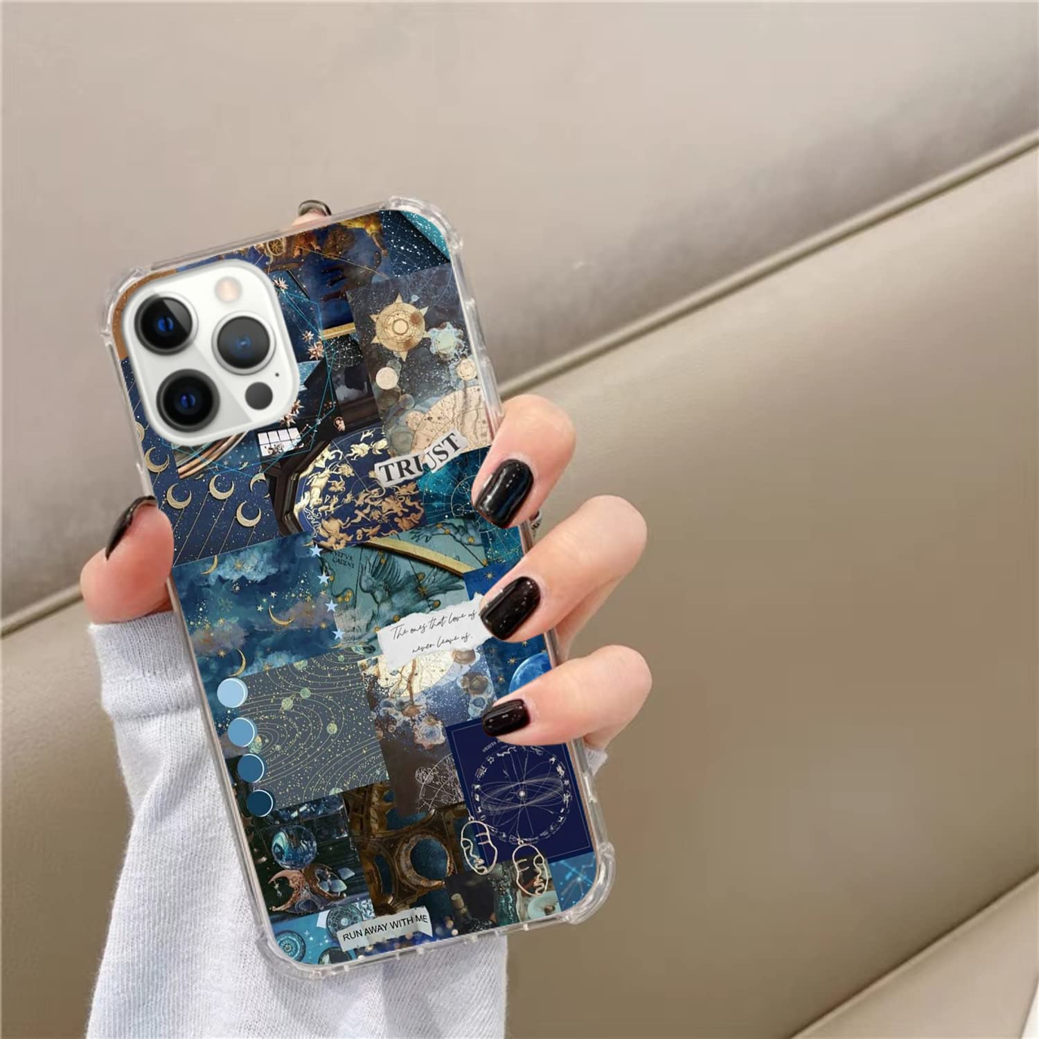 Celestial Sun & Moon iPhone 14 Pro Max Case - Trendy Dark Blue Aesthetic TPU Bumper Cover for Women, Men, Girls & Boys | Perfect for Daily Use, Travel & Gift Giving