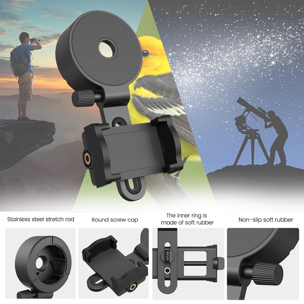 Universal Telescope Phone Adapter - Adjustable Phone Scope Mount for Binoculars, Monocular & Spotting Scopes | Fits 4.2-7