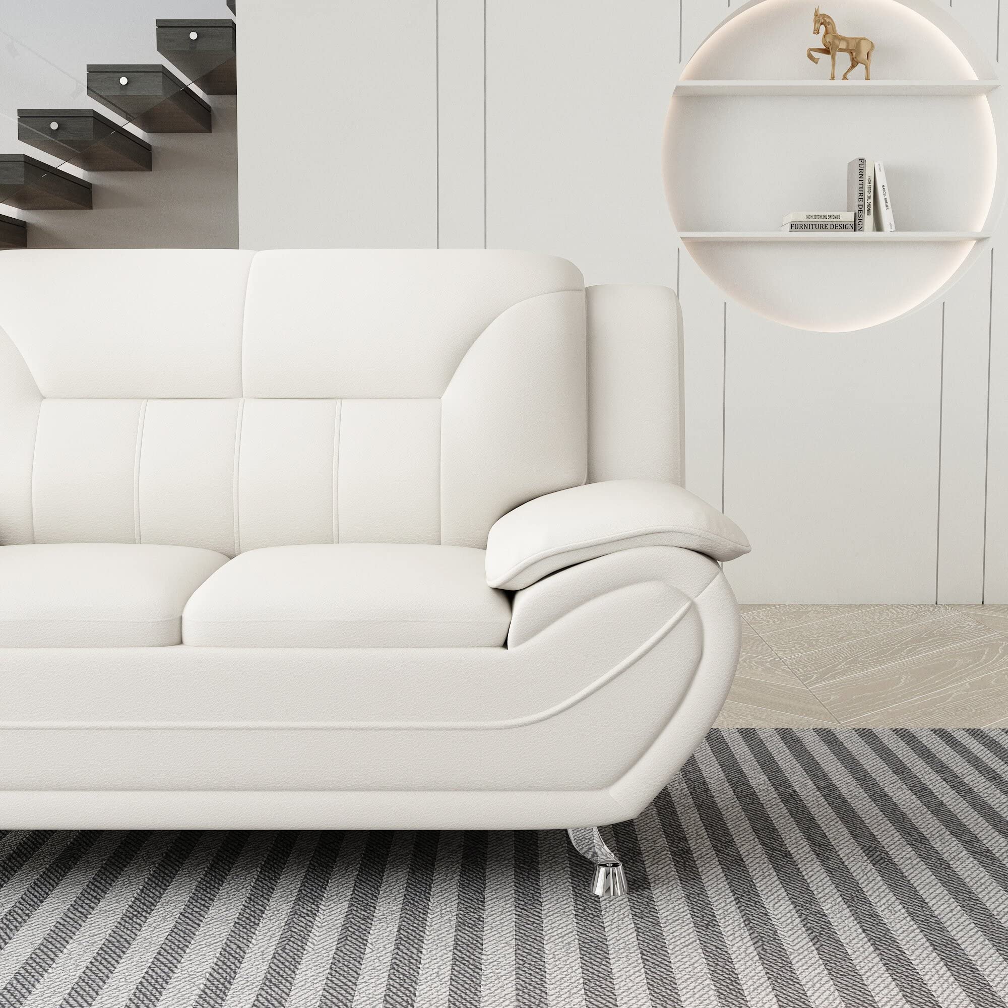 Michael Modern Faux Leather Loveseat with Stainless Steel Legs - Milky White Upholstered Sofa for Living Room | Perfect for Small Spaces, Apartments & Cozy Home Decor