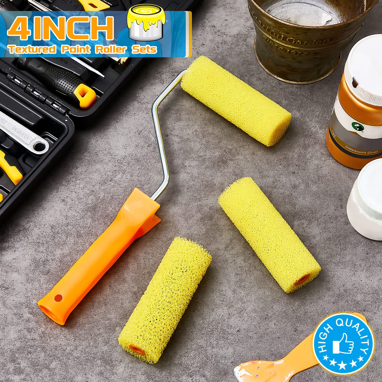 8 Pcs 4 Inch Textured Paint Roller Kit - Bed Liner Roller Covers & Frame for Truck Coating - Create Perfect Texture Effect - Ideal for DIY Truck Bed Liner, Wall Texture, and Home Painting Projects
