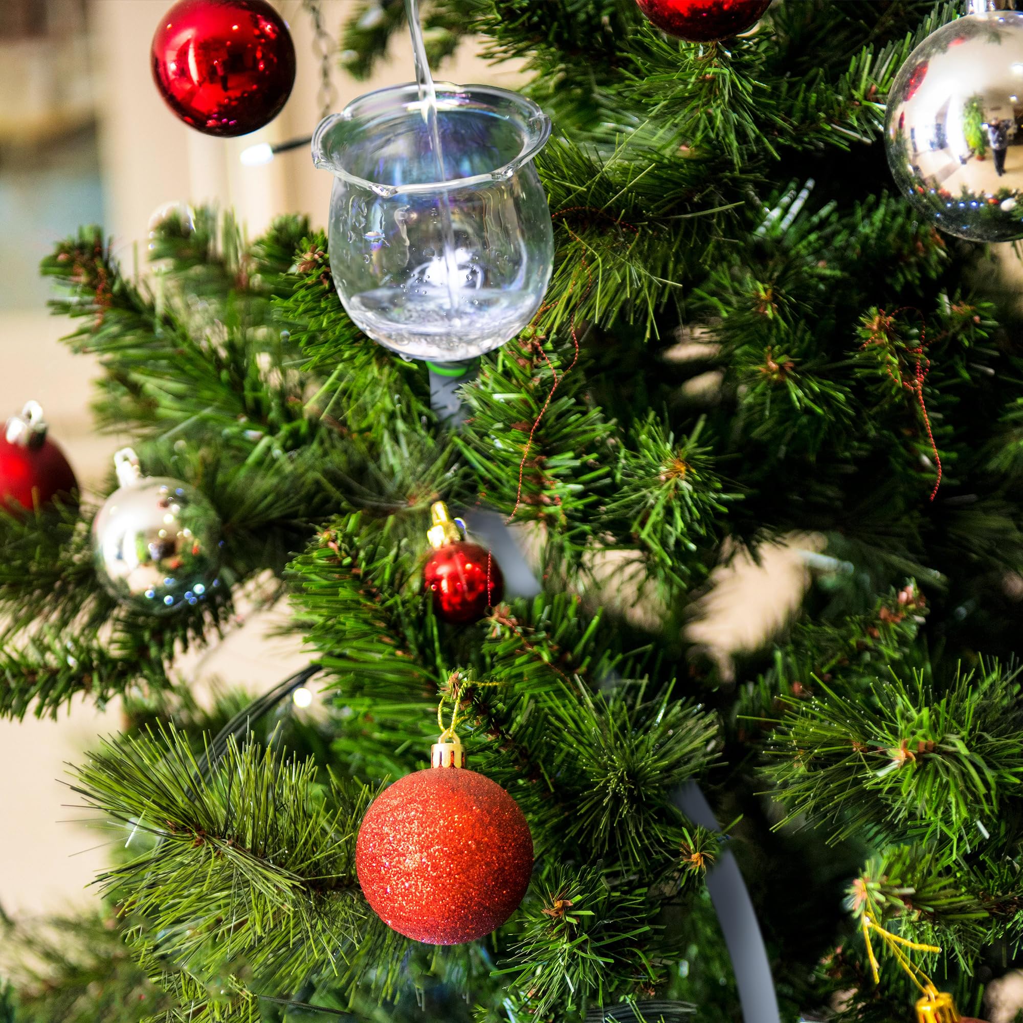 EBaokuup 59 Inch Flower Shape Christmas Tree Watering System - Laser Glass Tree Watering Funnel with 5 Ft Silicone Hose & Retaining Straps - Long Funnel Waterer for Indoor & Outdoor Plants - Perfect for Holiday Decor, Garden Care, and Easy Plant Maintenance