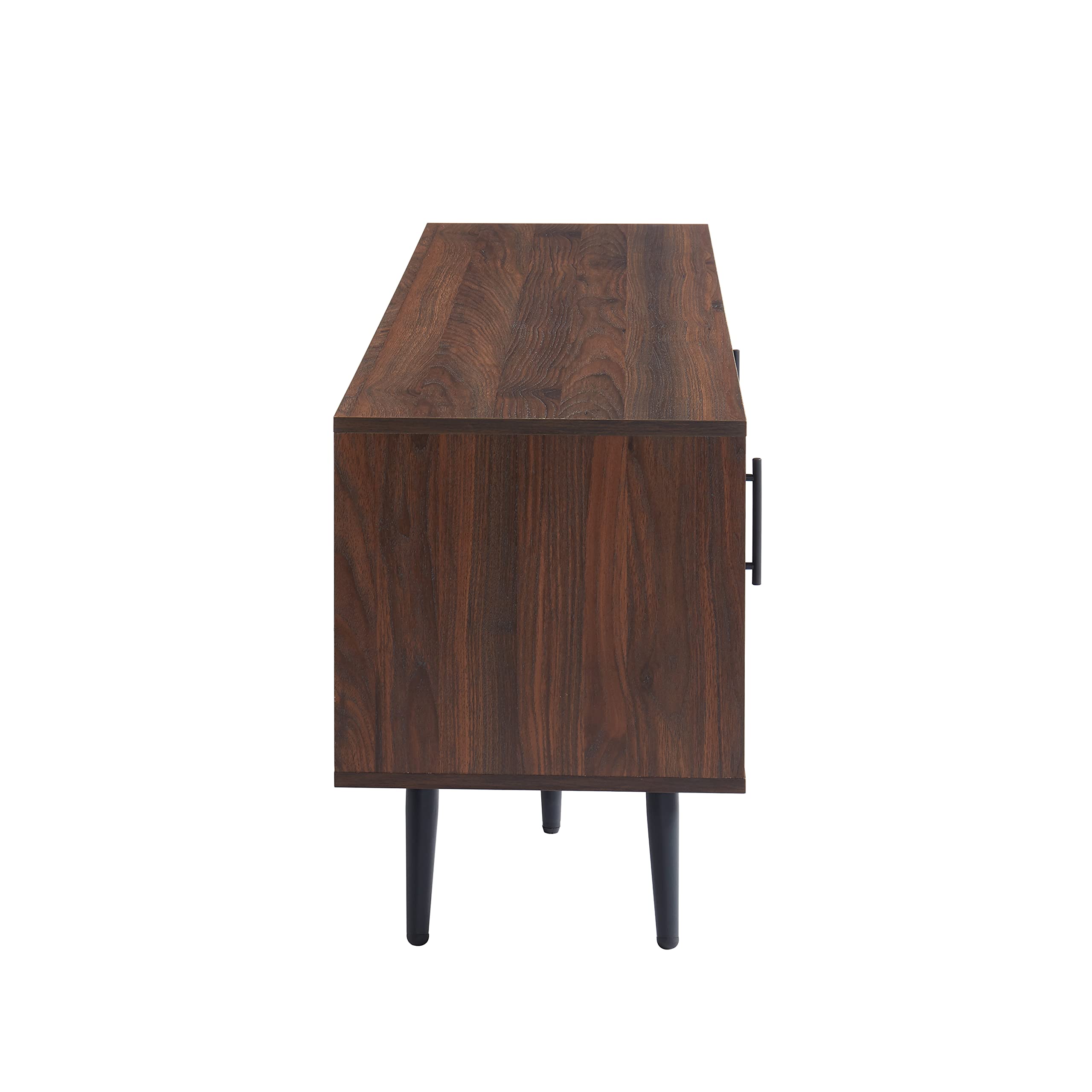 Mid Century Modern TV Stand Entertainment Center - Dark Walnut Wood Media Console with Open Shelves & 2 Storage Cabinets for 65 Inch Flat Screen TVs - Perfect for Living Room, Home Theater & Gaming Setup