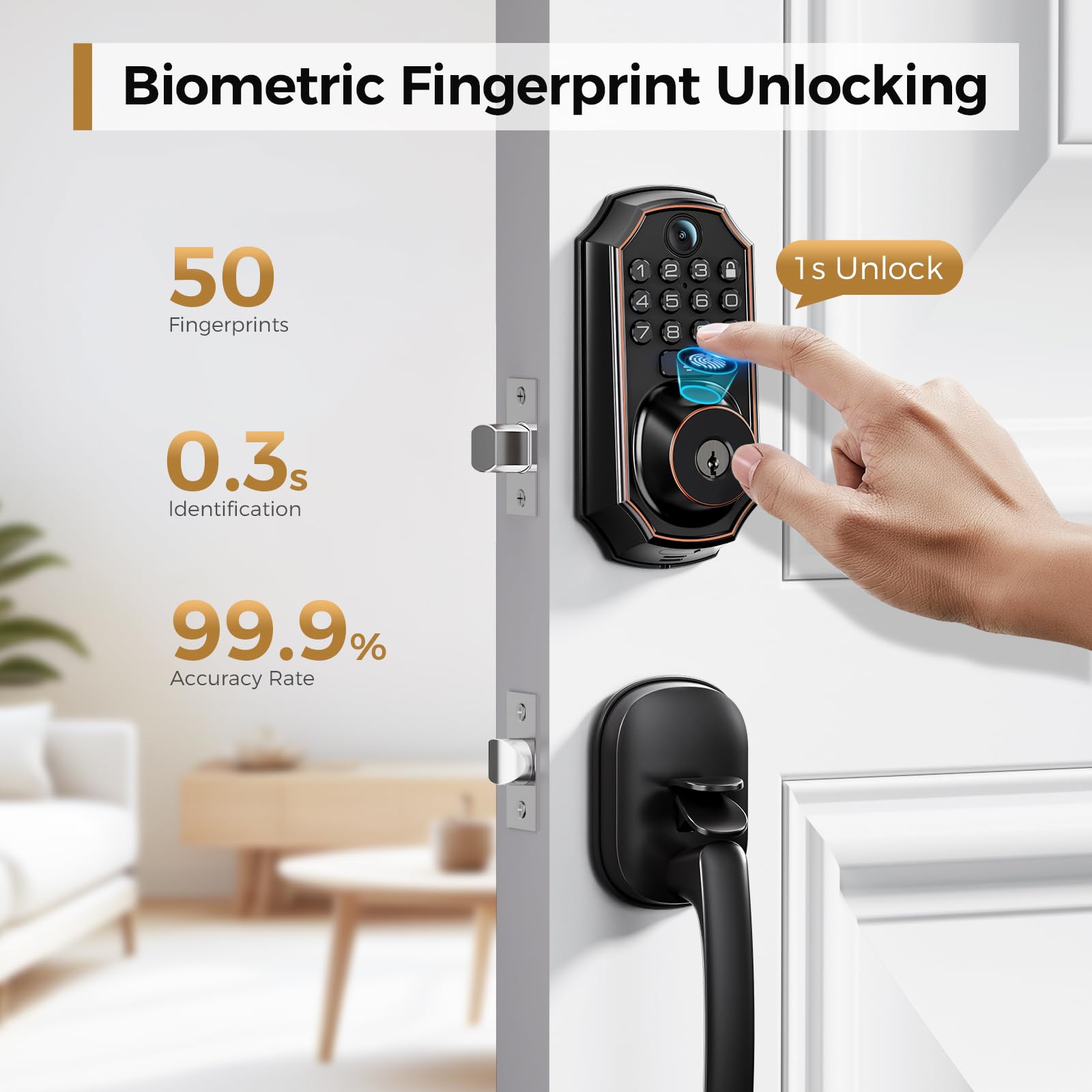 Smart WiFi Door Lock with Camera & Doorbell - 5-in-1 Keyless Entry Deadbolt with Fingerprint, App Control & Auto Lock - Easy Installation, Weatherproof - Perfect for Home Security & Smart Home Automation