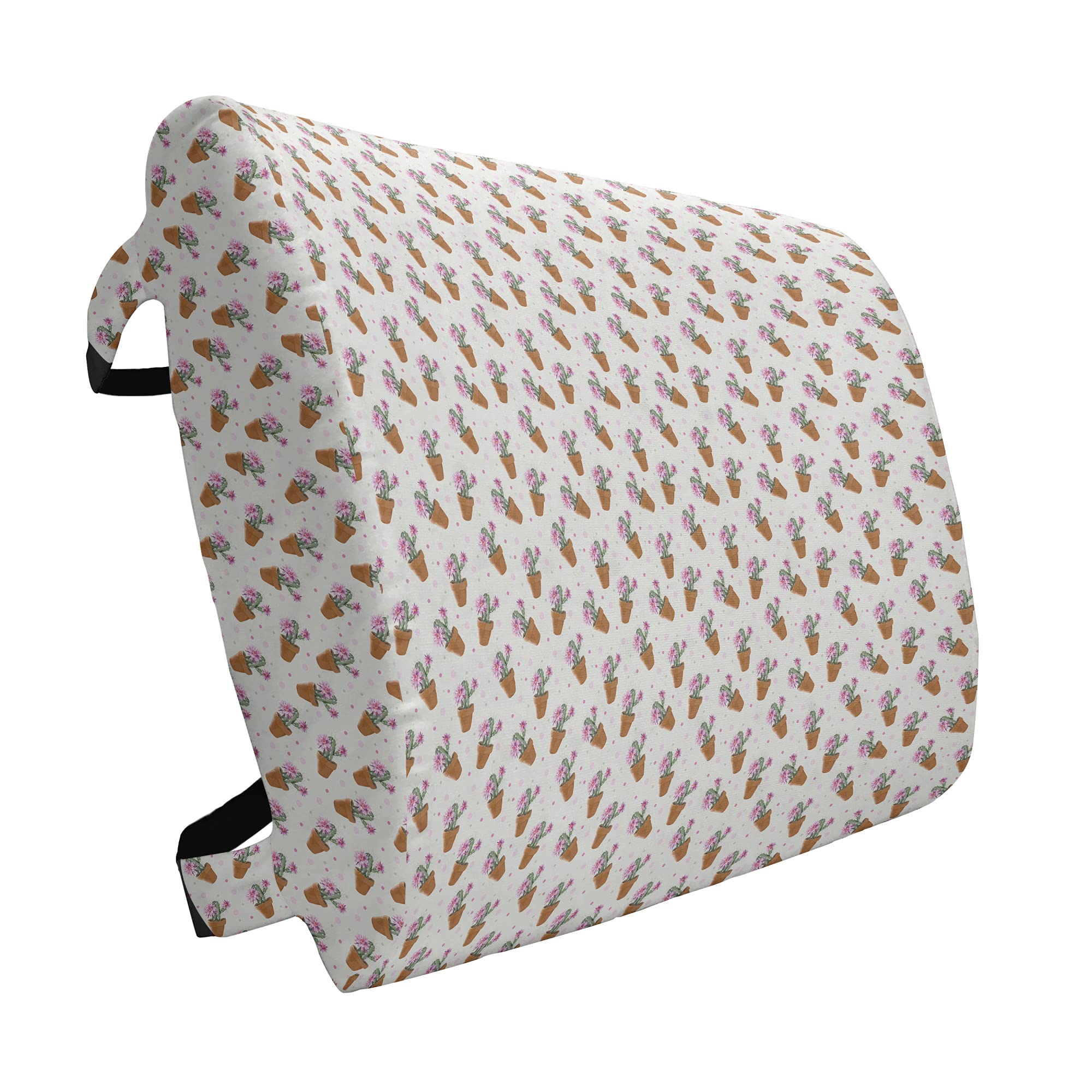 Ambesonne Succulent Lumbar Support Pillow - Exotic Cactus with Pink Flowers in Pots, High Density Foam for Office Chair & Car Seat, 14x13 Inch, Green Pink Brown - Perfect for Home Office, Gaming Chair & Long Drives