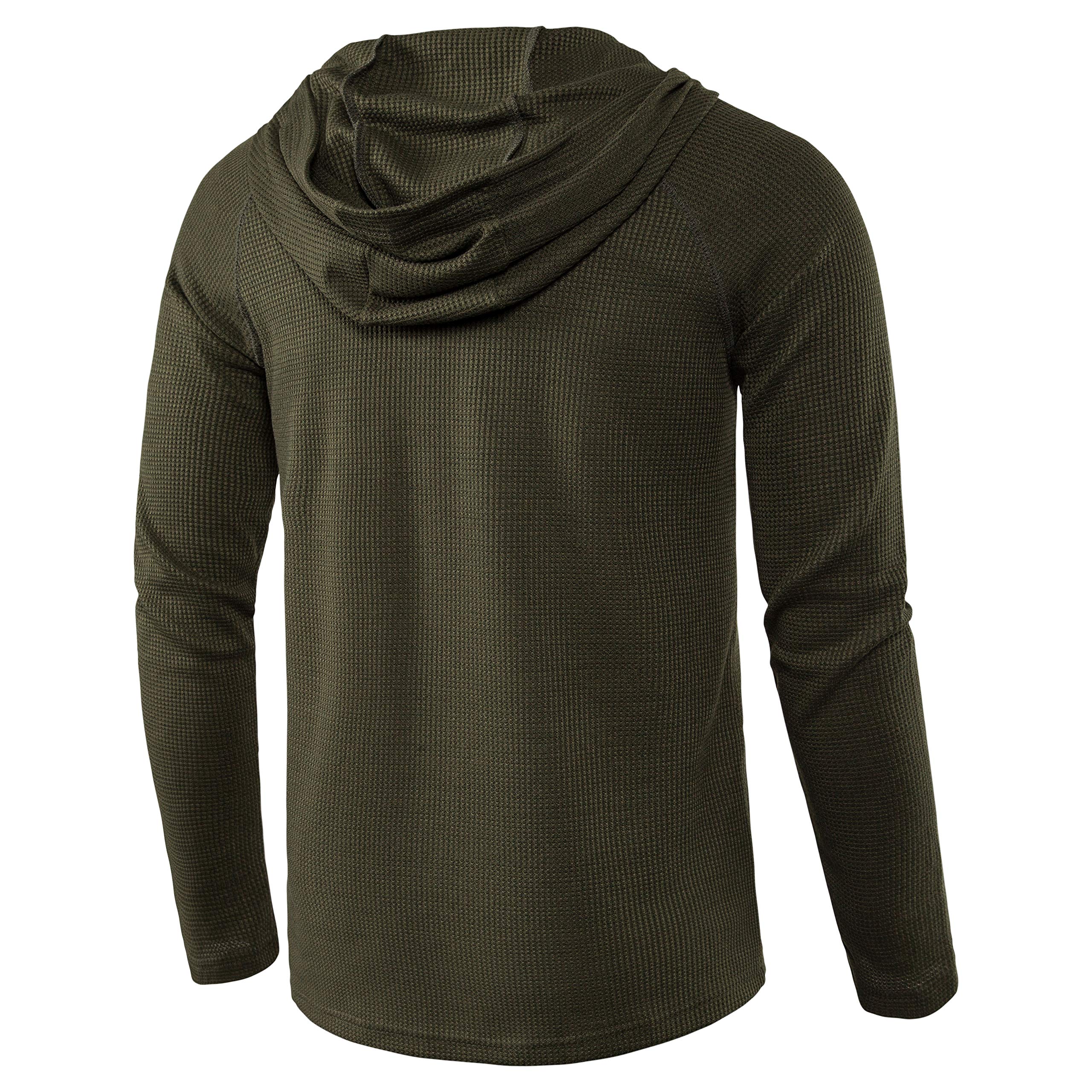 Men's Lightweight Solid Color Pullover Hoodie - Long Sleeve Waffle-Knit Henley Sweatshirt for Casual Wear | Gym, Lounge & Outdoor Activities