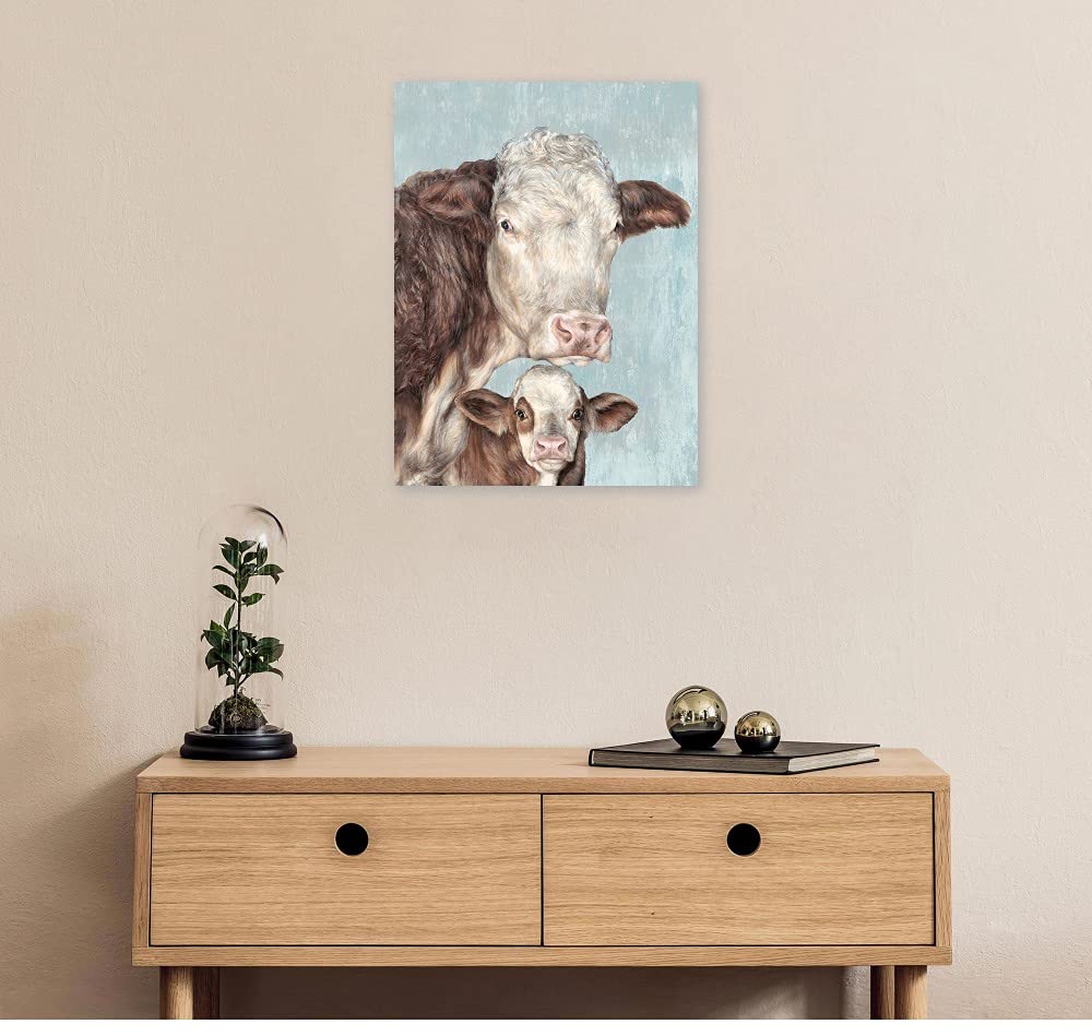 Premium Cow Family Canvas Wall Art by Dina Perejogina - Modern Farmhouse Decor for Living Room, Bedroom, Office & More - Ready to Hang 42x56 Inches - Perfect for Rustic, Country & Boho Home Styling