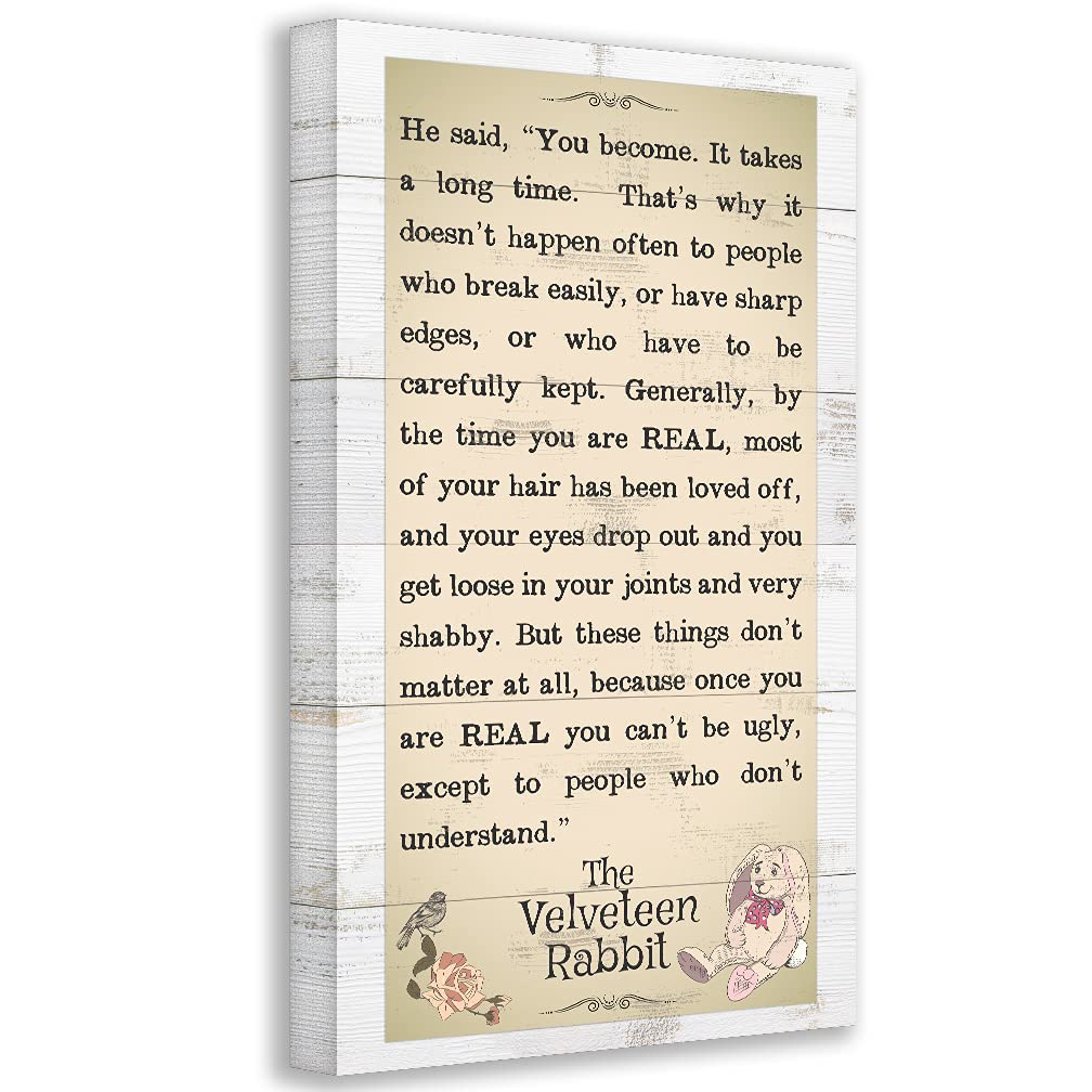 The Velveteen Rabbit Wood Style 24x48 Vertical Stretched Canvas Art - Extra Large Literary Book Wall Decor for Nursery & Playroom | Inspiring Quote for Book Lovers | Perfect for Kids' Rooms, Reading Nooks & Gift Ideas