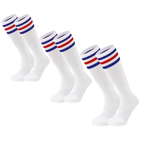 3pack White With Blue and Red Stripes