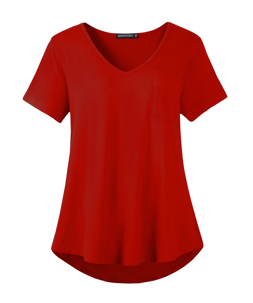 MONNURO Plus Size Women's Casual V-Neck Short Sleeve T-Shirts with Pocket - Summer Comfort Top for Work, Travel & Everyday Wear