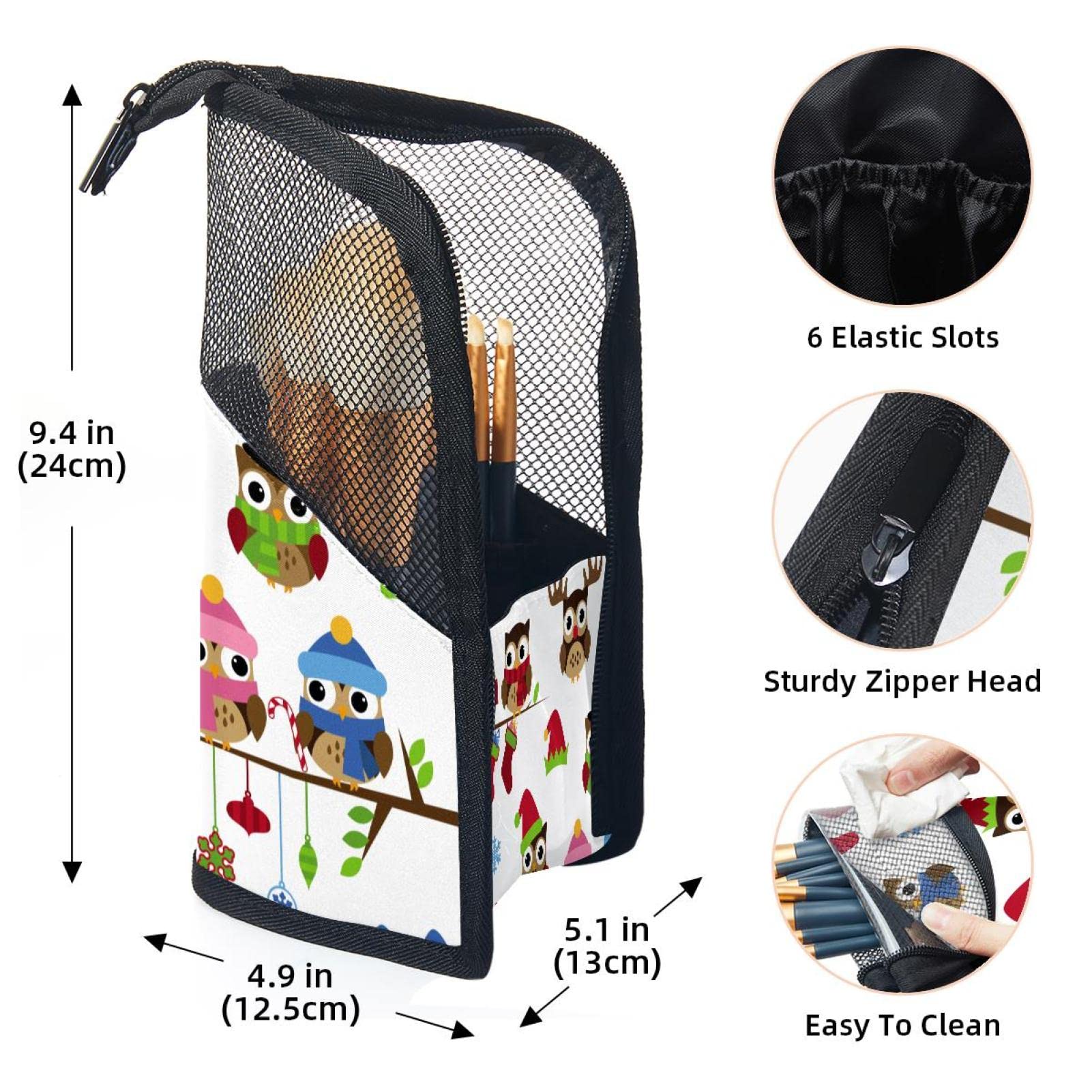 12-Piece Cartoon Owl Makeup Brush Organizer Bag - Portable Christmas Themed Brush Holder Case for Travel & Home Storage | Perfect Gift for Makeup Lovers