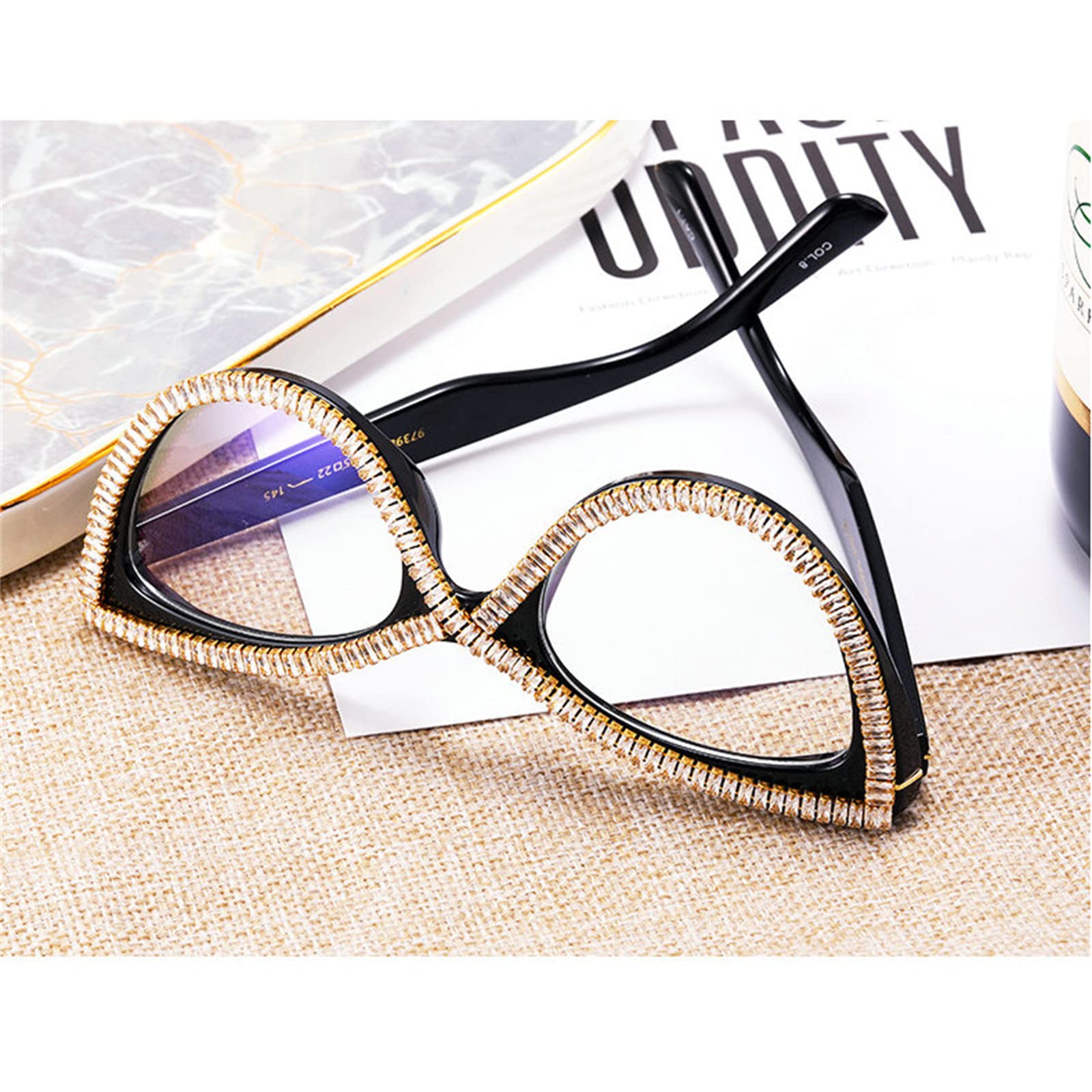 Willochra 2-Pack Cat Eye Reading Glasses with Rhinestone Frame - Blue Light Blocking & Anti-Glare Readers for Women - Perfect for Office, Reading & Computer Use