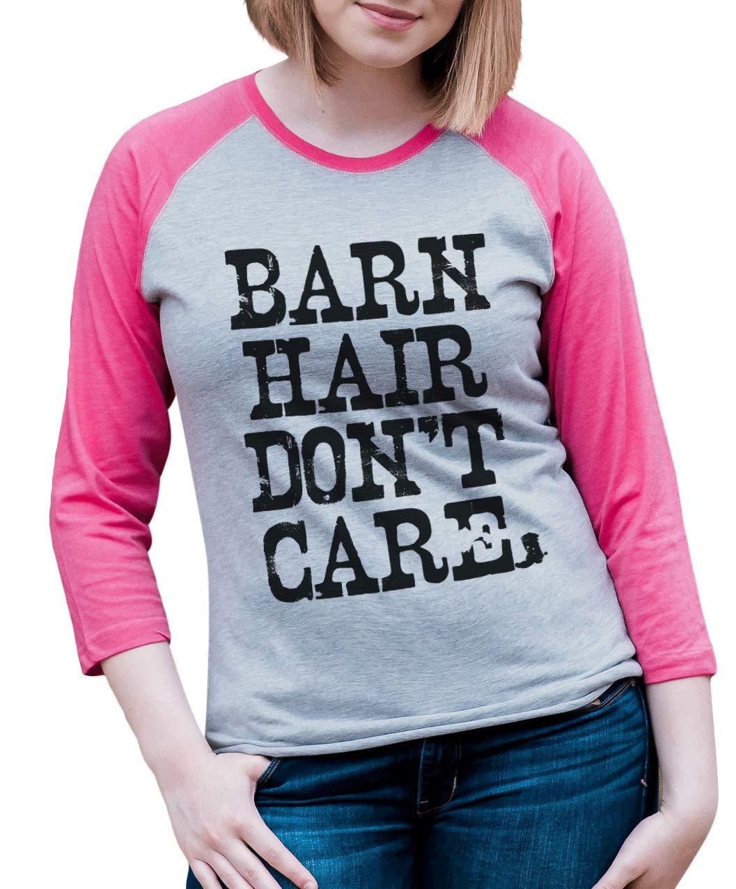 7 ate 9 Apparel Women's Barn Hair Raglan Tee - Soft Vintage Style T-Shirt for Casual Wear, Country Outfits & Western Fashion