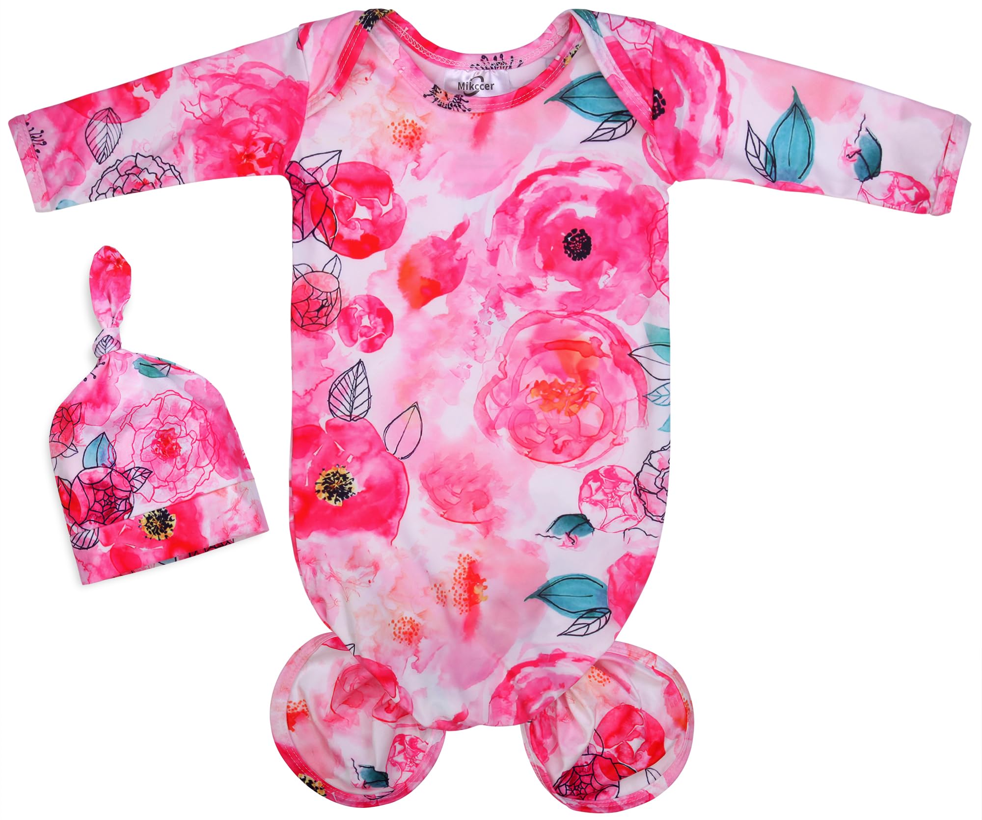 Super Soft Knotted Baby Gown for Newborn Girls | Breathable Infant Sleeper & Coming Home Outfit with Hat Set | Perfect for Nighttime, Hospital & Photo Shoots